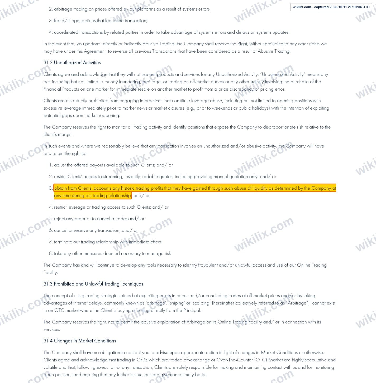 Our full page screenshot of the page this clause sits on, on Errante's site errante.co, taken on Oct 11, 2026. The quoted words are marked in the image.