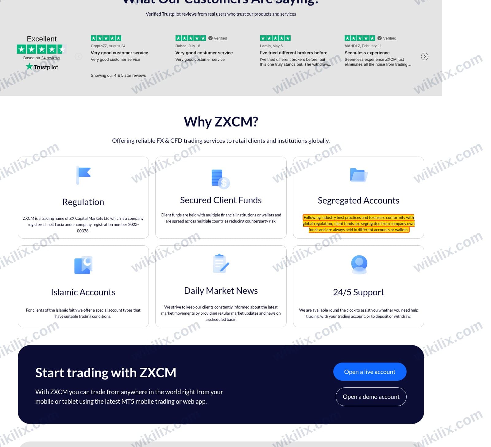 Our full page screenshot of the page that makes this promise, on ZXCM's site zxcm.com, taken on Sep 12, 2026. The quoted words are marked in the image.