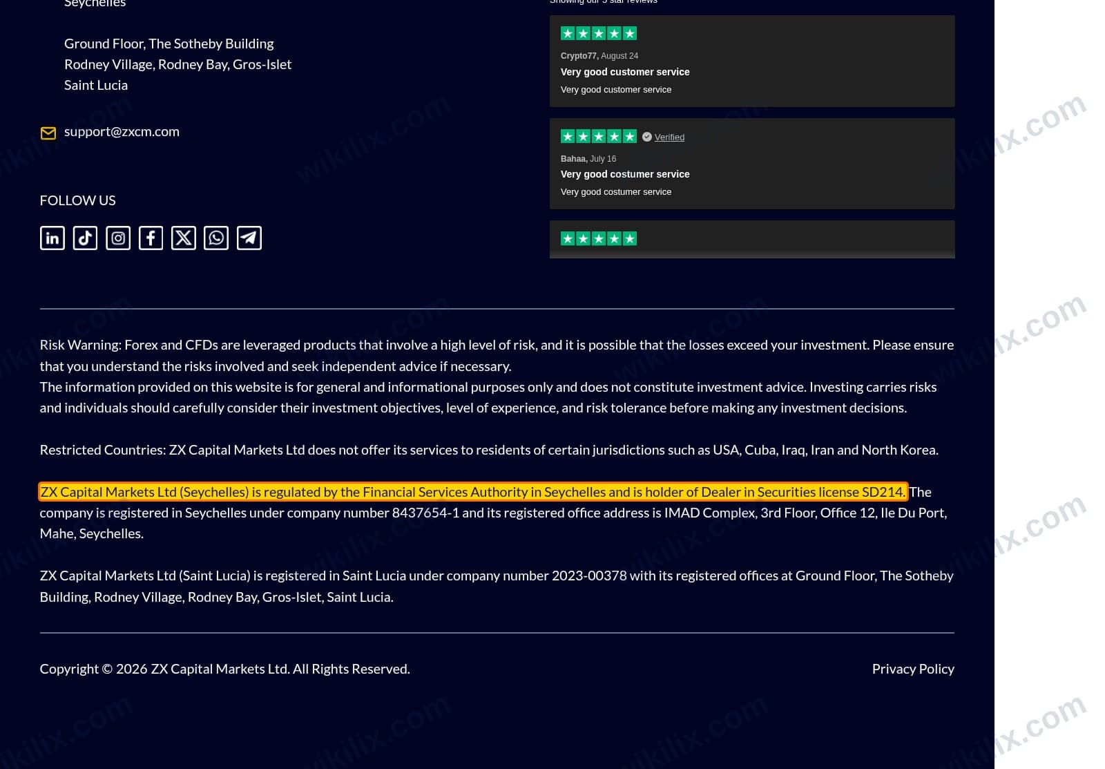 Our full page screenshot of the page that makes this promise, on ZXCM's site zxcm.com, taken on Sep 12, 2026. The quoted words are marked in the image.