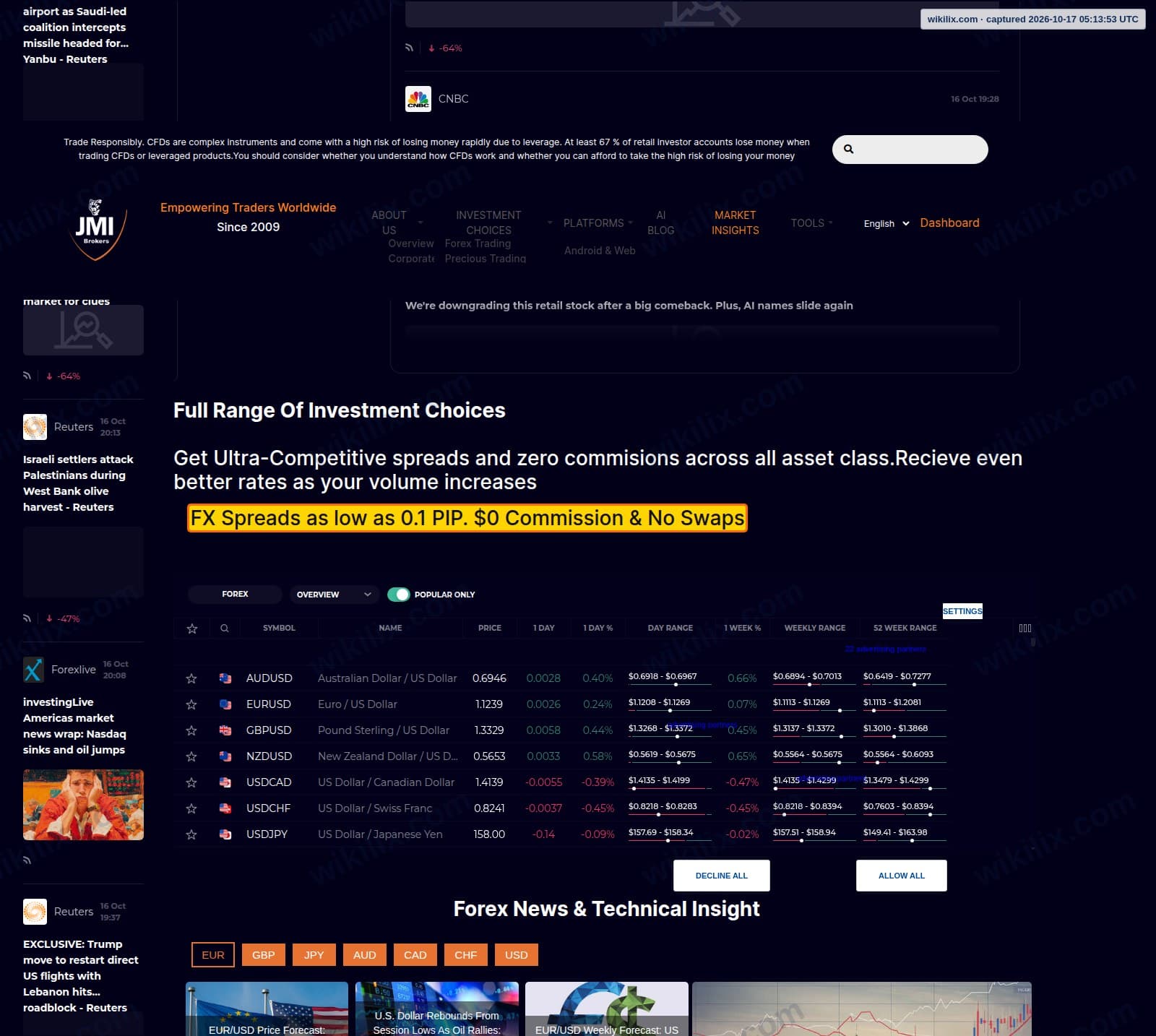 Our full page screenshot of the page that makes this promise, on JMI Brokers's site jmibrokers.com, taken on Oct 17, 2026. The quoted words are marked in the image.