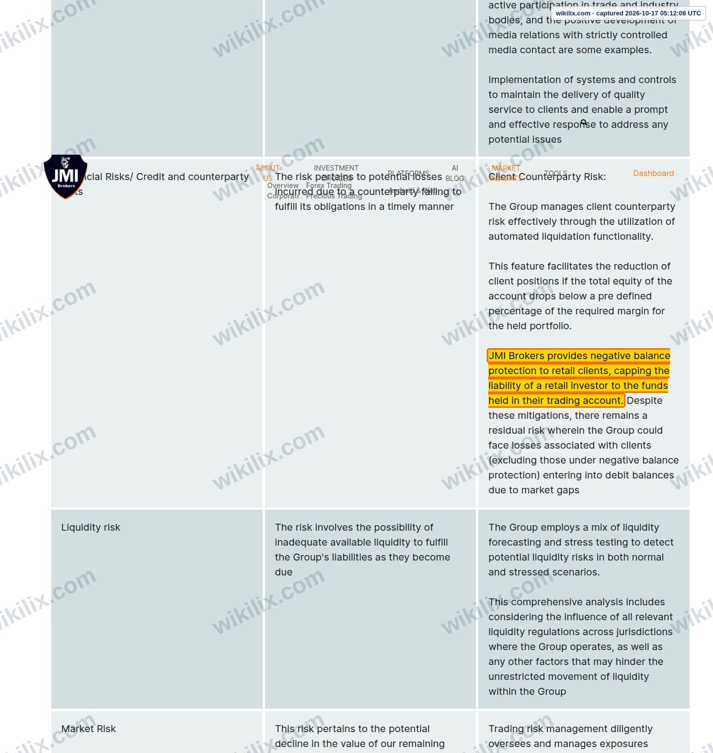 Our full page screenshot of the page that makes this promise, on JMI Brokers's site jmibrokers.com, taken on Oct 17, 2026. The quoted words are marked in the image.