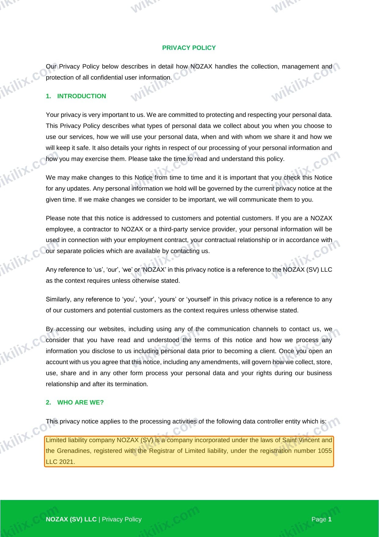 Our full page screenshot of the page this clause sits on, on NOZAX's site nozax.com, taken on Sep 21, 2026. The quoted words are marked in the image.