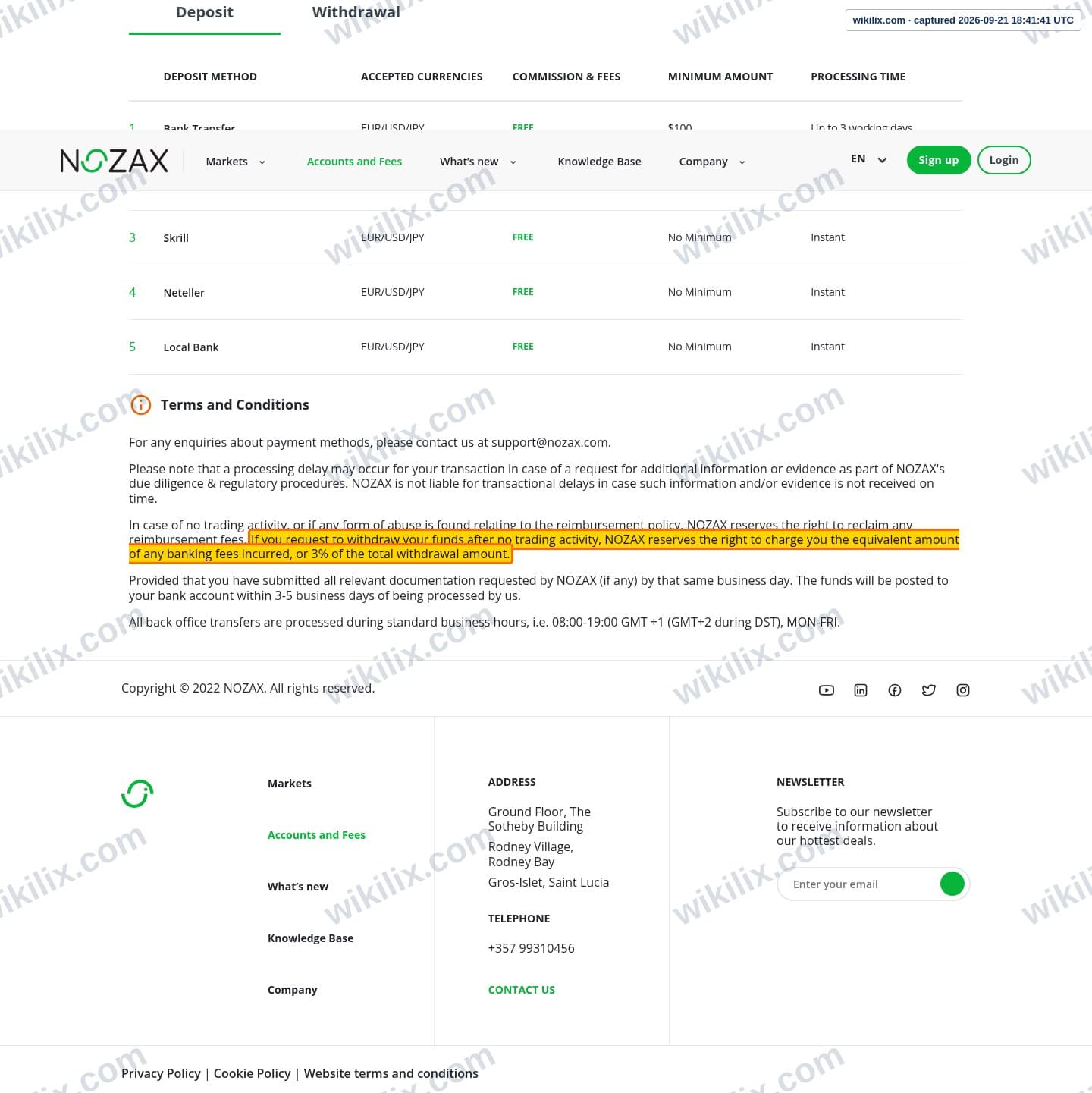 Our full page screenshot of the page this clause sits on, on NOZAX's site nozax.com, taken on Sep 21, 2026. The quoted words are marked in the image.