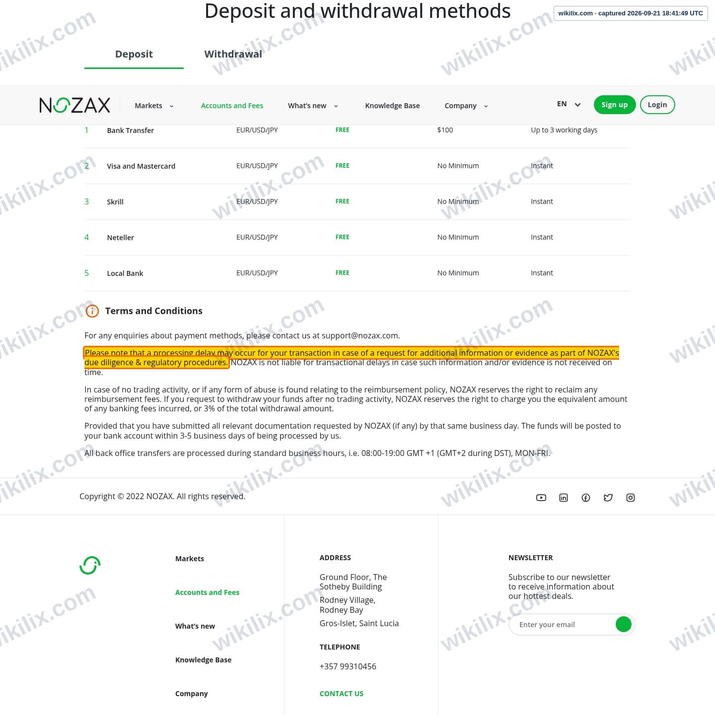 Our full page screenshot of the page this clause sits on, on NOZAX's site nozax.com, taken on Sep 21, 2026. The quoted words are marked in the image.