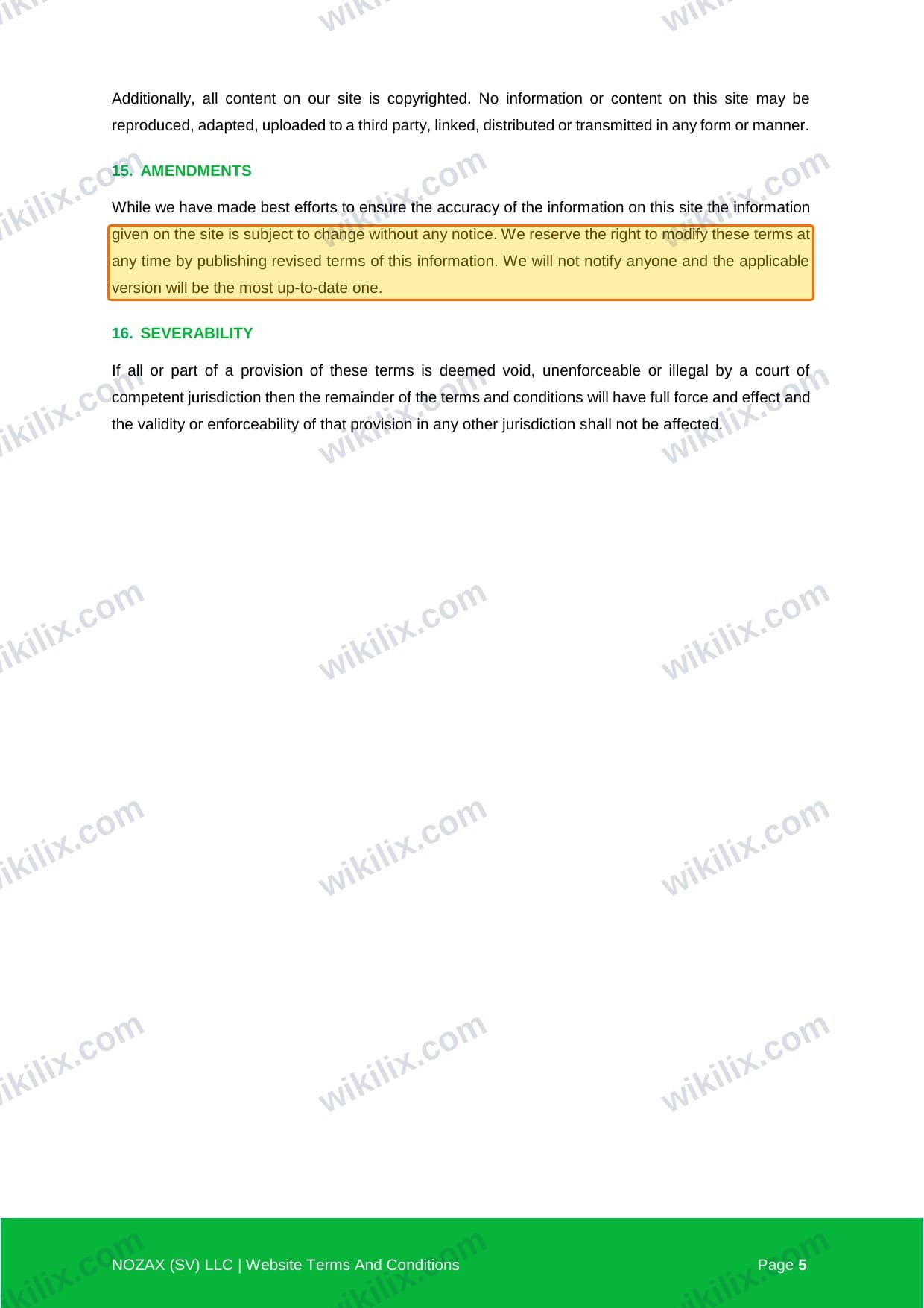 Our full page screenshot of the page this clause sits on, on NOZAX's site nozax.com, taken on Sep 21, 2026. The quoted words are marked in the image.