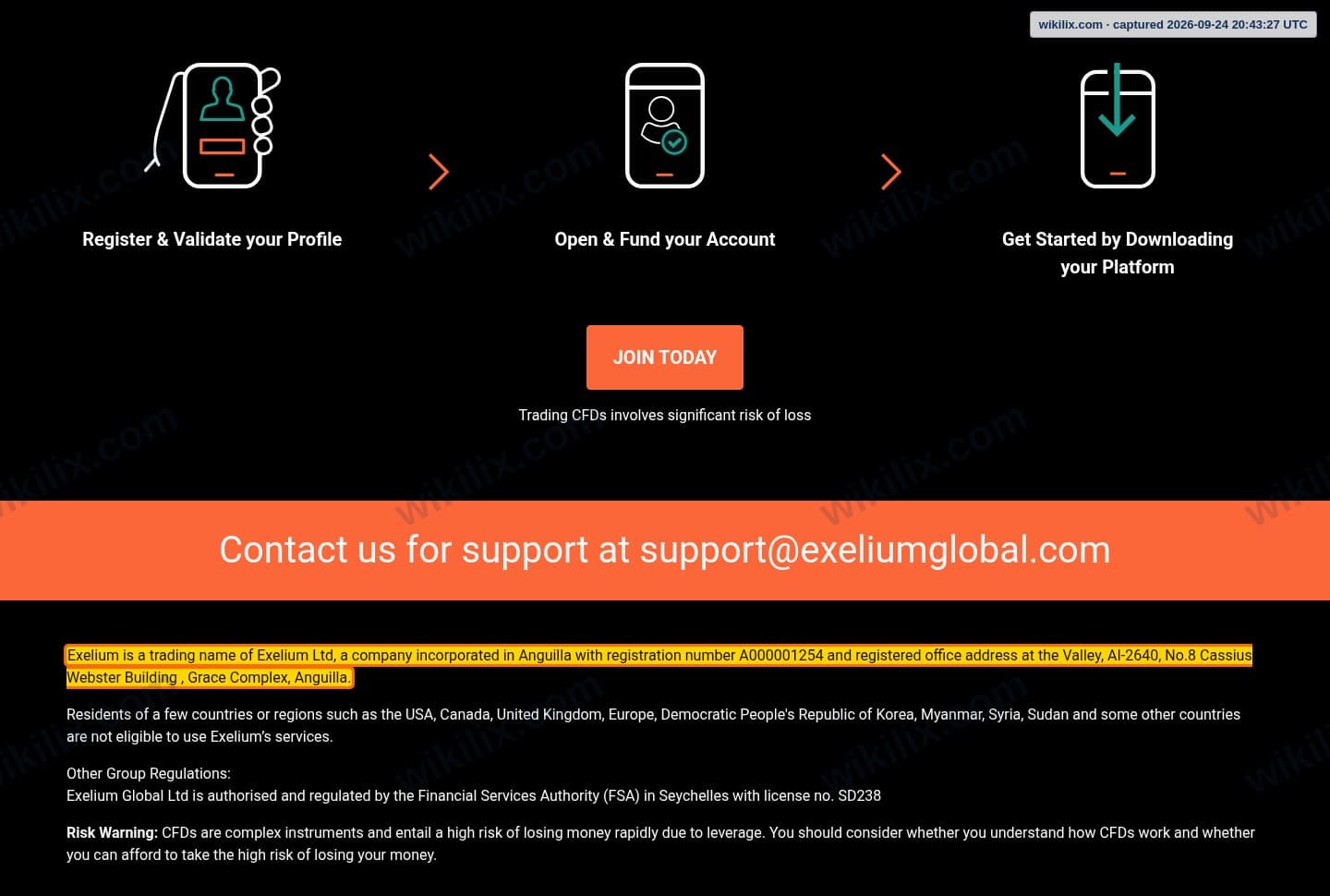 Our full page screenshot of the page that makes this promise, on Exelium's site exeliumglobal.com, taken on Sep 24, 2026. The quoted words are marked in the image.