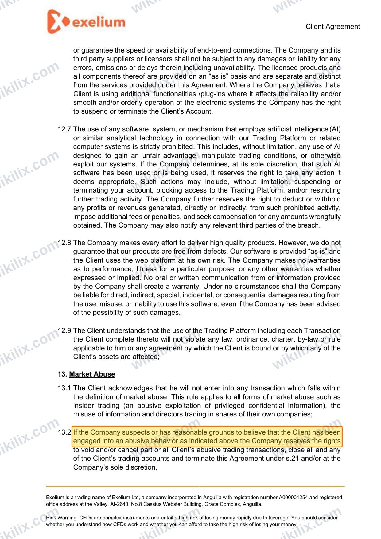 Our full page screenshot of the page this clause sits on, on Exelium's site exelium.com, taken on Sep 24, 2026. The quoted words are marked in the image.