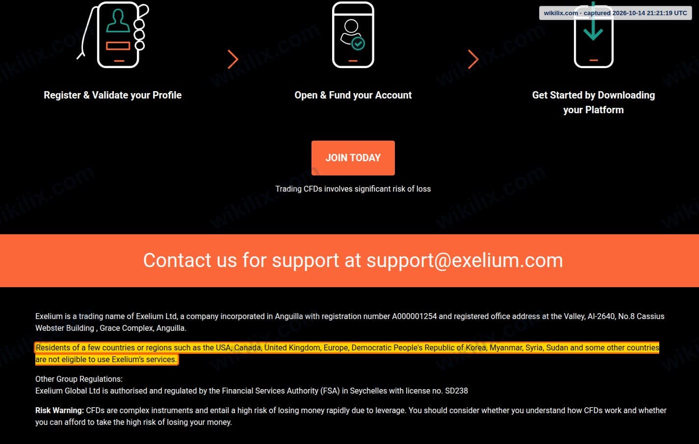 Our full page screenshot of the page that makes this promise, on Exelium's site exelium.com, taken on Oct 14, 2026. The quoted words are marked in the image.