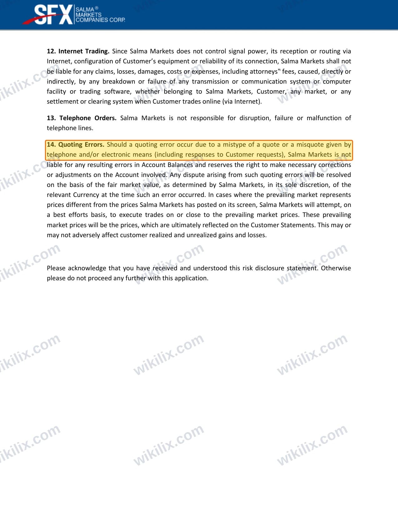 Our full page screenshot of the page this clause sits on, on SalmaMarkets's site content.salmamarkets.net, taken on Sep 20, 2026. The quoted words are marked in the image.