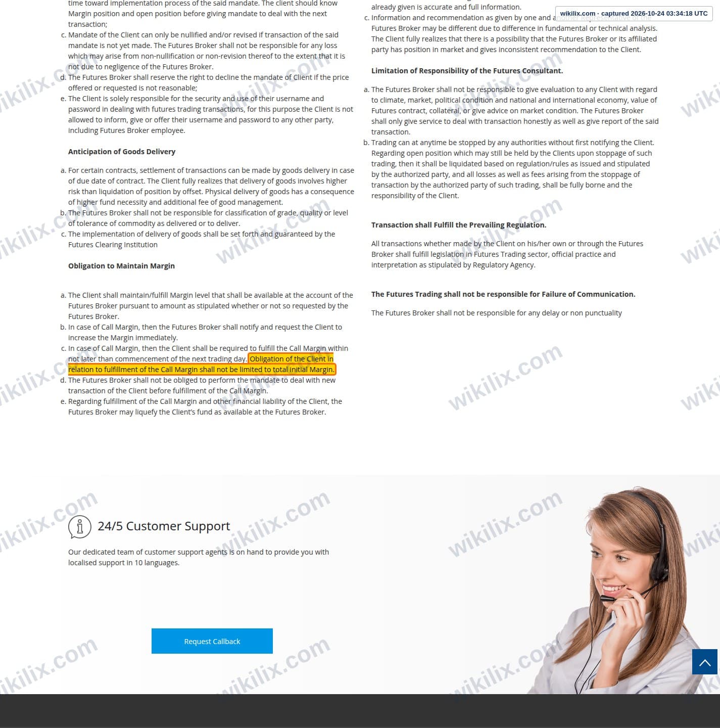 Our full page screenshot of the page this clause sits on, on SalmaMarkets's site salmamarket.asia, taken on Oct 24, 2026. The quoted words are marked in the image.