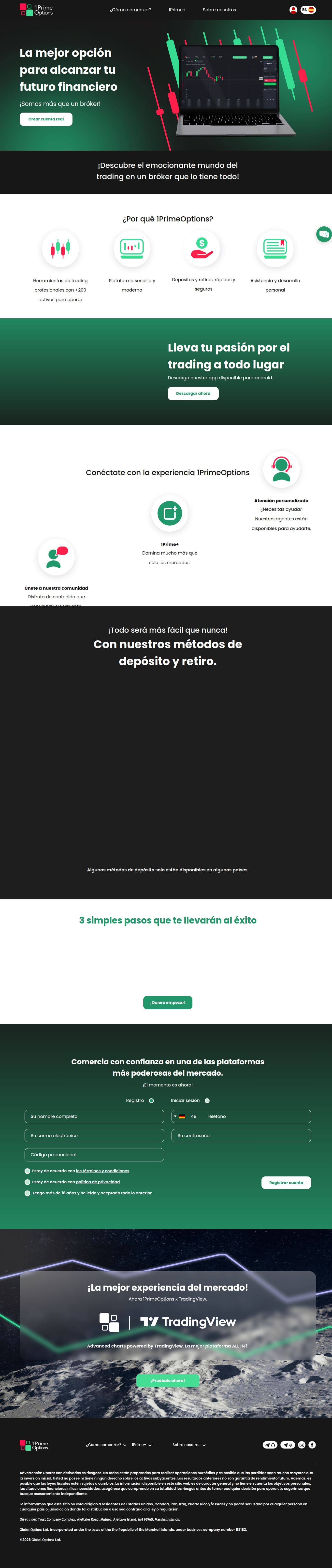 Homepage of 1primeoptions.com as we captured it