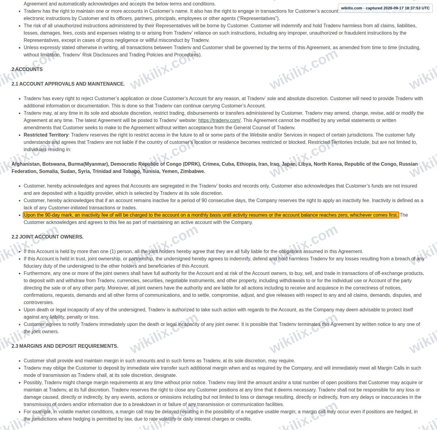 Our full page screenshot of the page this clause sits on, on Envi FX's site web.archive.org, taken on Sep 17, 2026. The quoted words are marked in the image.