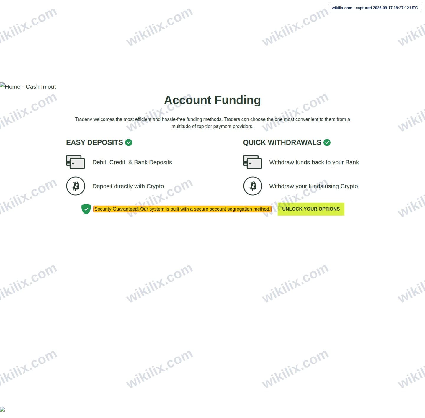 Our full page screenshot of the page that makes this promise, on Envi FX's site web.archive.org, taken on Sep 17, 2026. The quoted words are marked in the image.