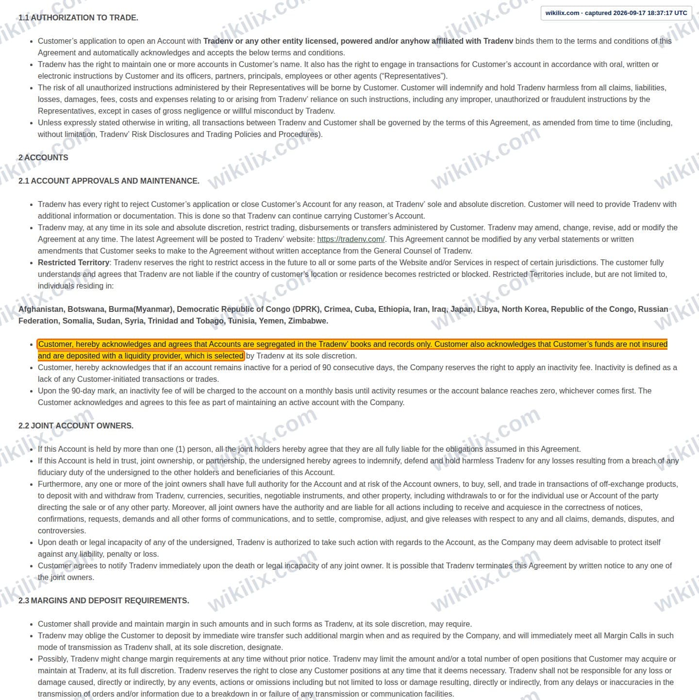 Our full page screenshot of the page this clause sits on, on Envi FX's site web.archive.org, taken on Sep 17, 2026. The quoted words are marked in the image.