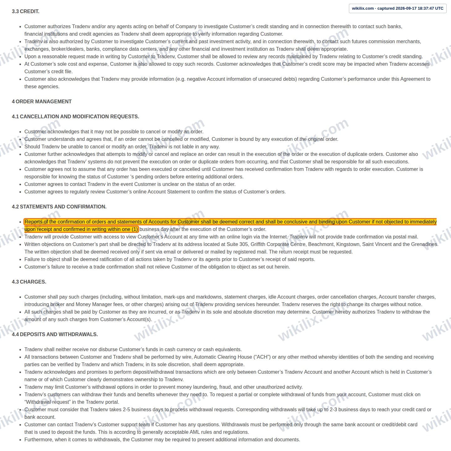 Our full page screenshot of the page this clause sits on, on Envi FX's site web.archive.org, taken on Sep 17, 2026. The quoted words are marked in the image.