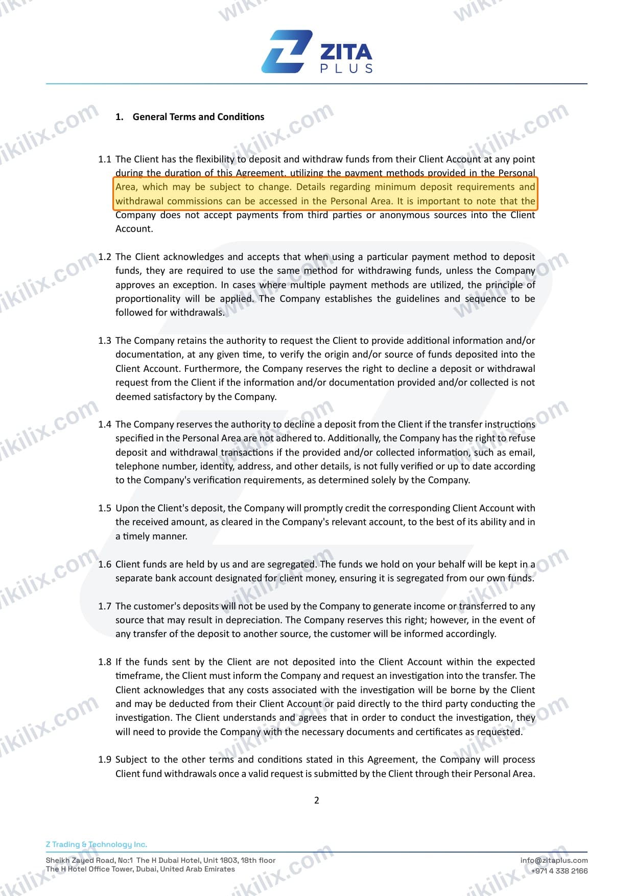 Our full page screenshot of the page this clause sits on, on ZITA PLUS's site zitaplus.com, taken on Sep 22, 2026. The quoted words are marked in the image.
