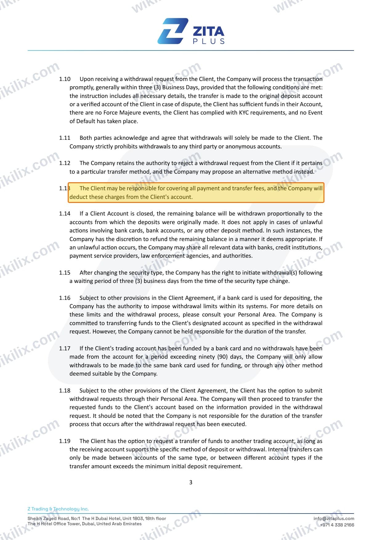 Our full page screenshot of the page this clause sits on, on ZITA PLUS's site zitaplus.com, taken on Sep 22, 2026. The quoted words are marked in the image.