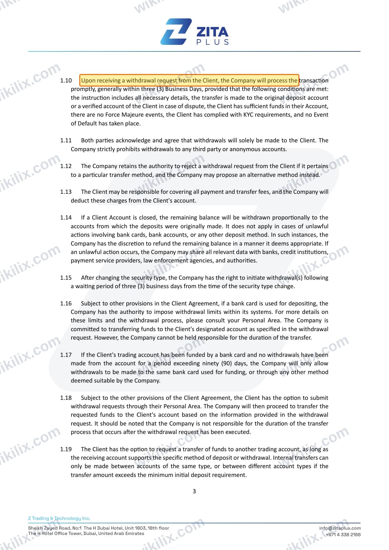 Our full page screenshot of the page this clause sits on, on ZITA PLUS's site zitaplus.com, taken on Sep 22, 2026. The quoted words are marked in the image.