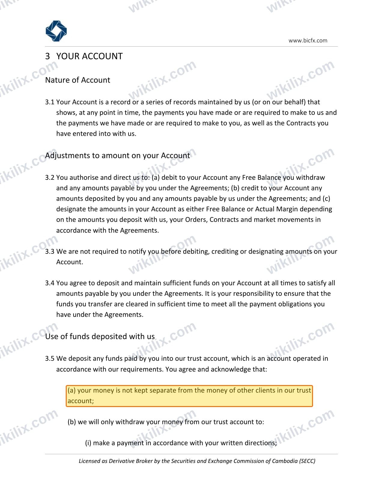 Our full page screenshot of the page this clause sits on, on BIC Markets's site bfxcapital.com.kh, taken on Aug 31, 2026. The quoted words are marked in the image.
