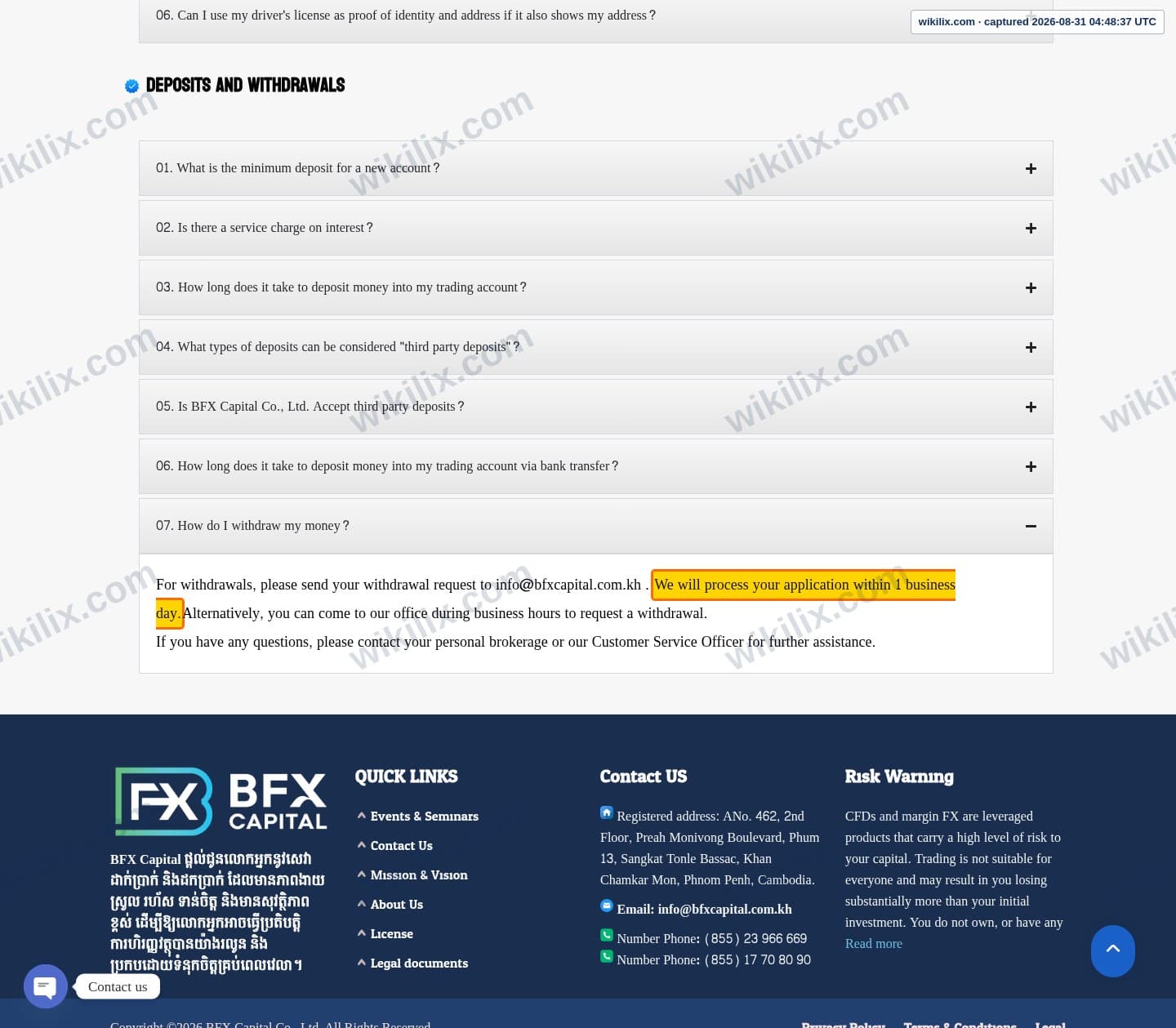Our full page screenshot of the page this quotation was taken from, on BIC Markets's site bfxcapital.com.kh, taken on Aug 31, 2026. The quoted words are not marked in the image.