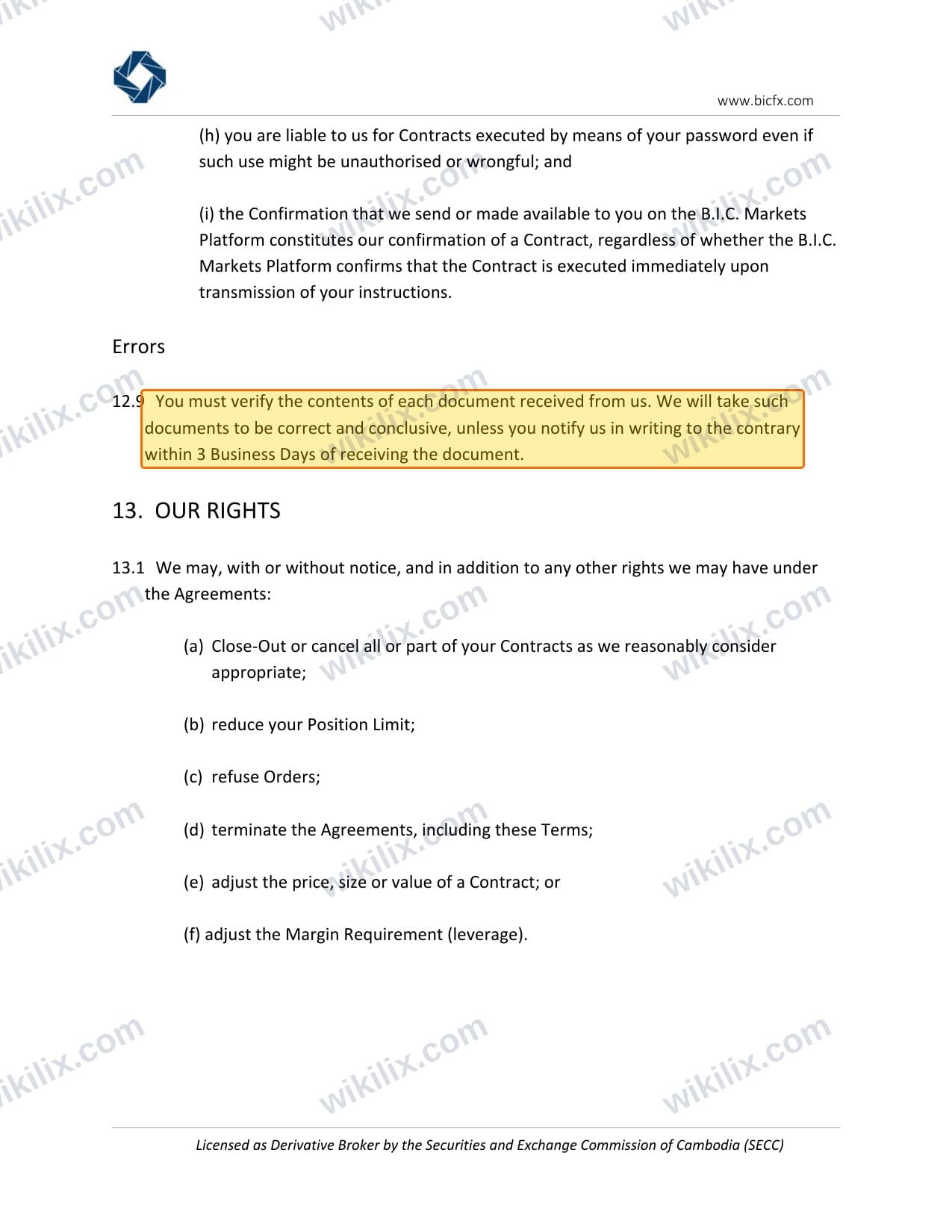 Our full page screenshot of the page this clause sits on, on BIC Markets's site bfxcapital.com.kh, taken on Aug 31, 2026. The quoted words are marked in the image.
