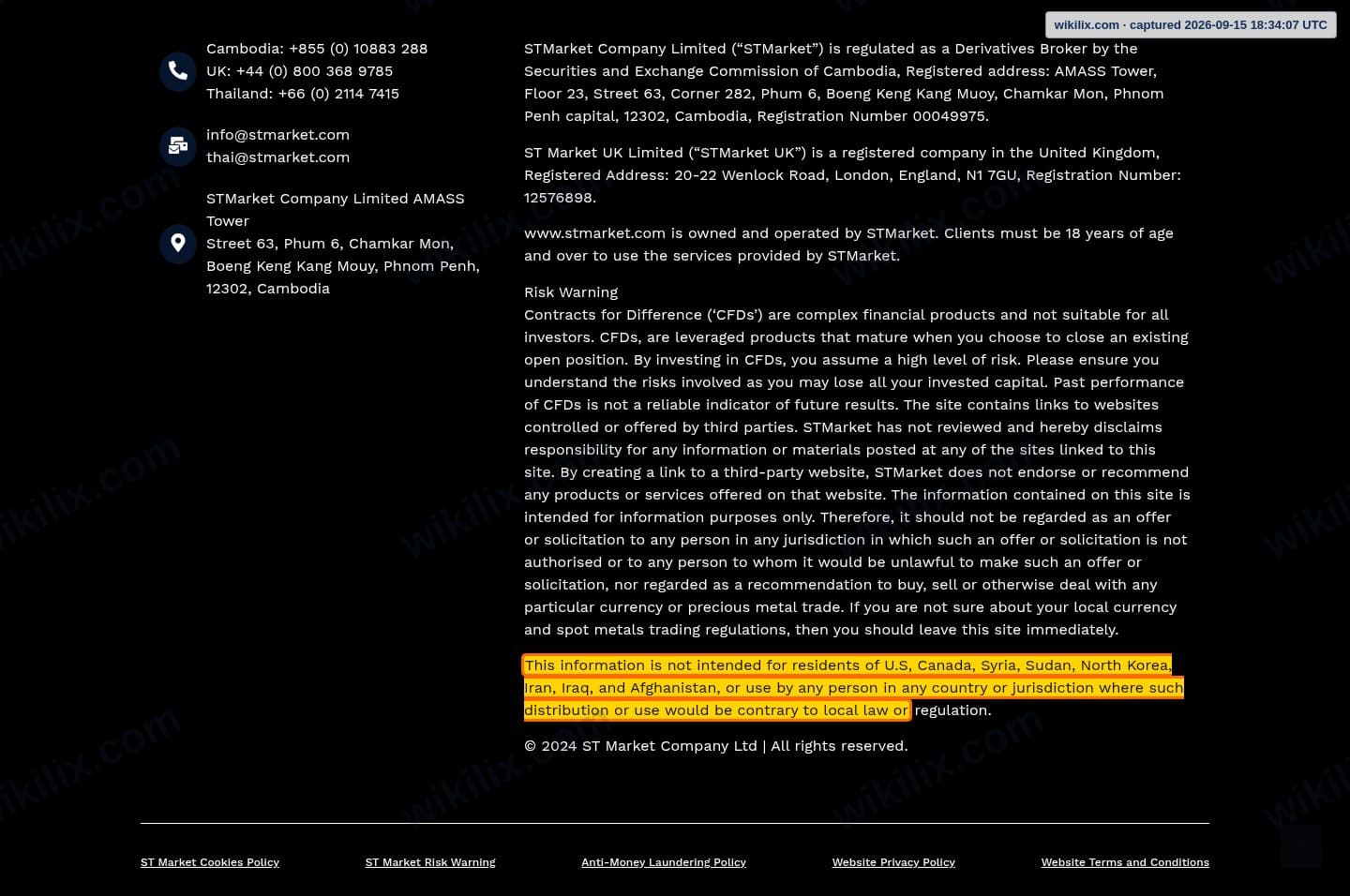 Our full page screenshot of the page this clause sits on, on STMARKET's site stmarket.com, taken on Sep 15, 2026. The quoted words are marked in the image.