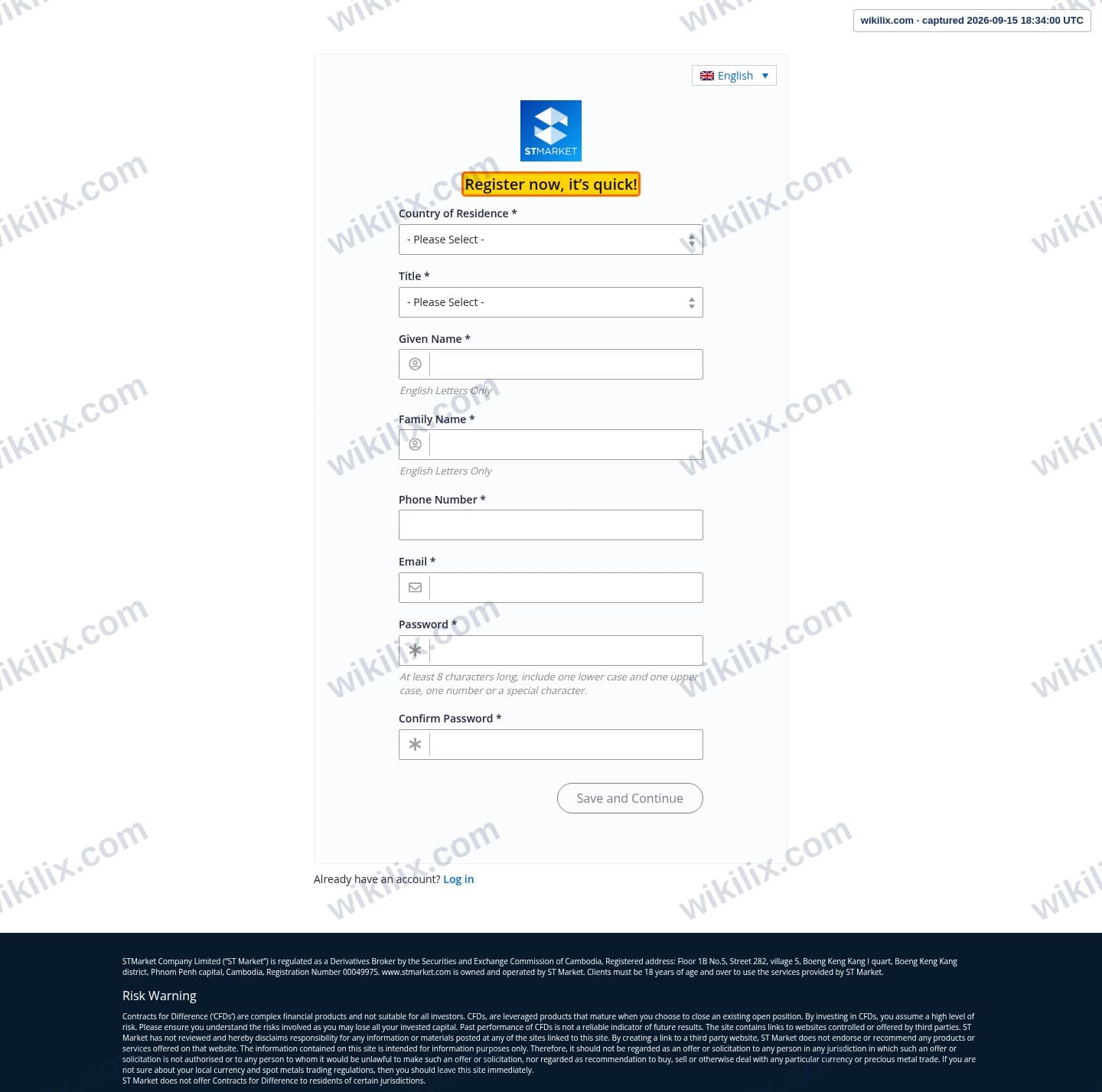 Our full page screenshot of the page that makes this promise, on STMARKET's site register.stmarkets.com, taken on Sep 15, 2026. The quoted words are marked in the image.