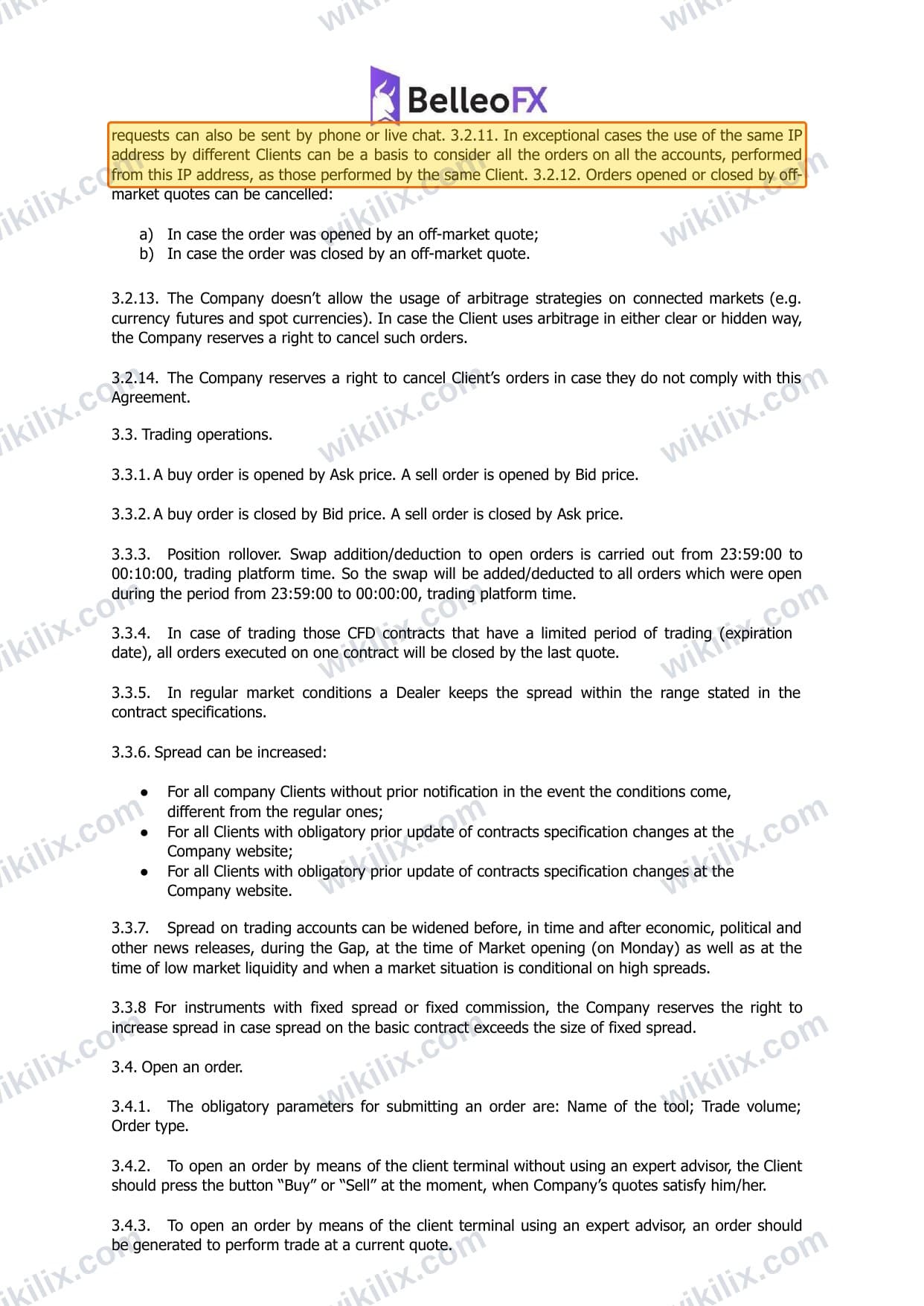 Our full page screenshot of the page this clause sits on, on BelleoFX's site belleofx.com, taken on Aug 25, 2026. The quoted words are marked in the image.