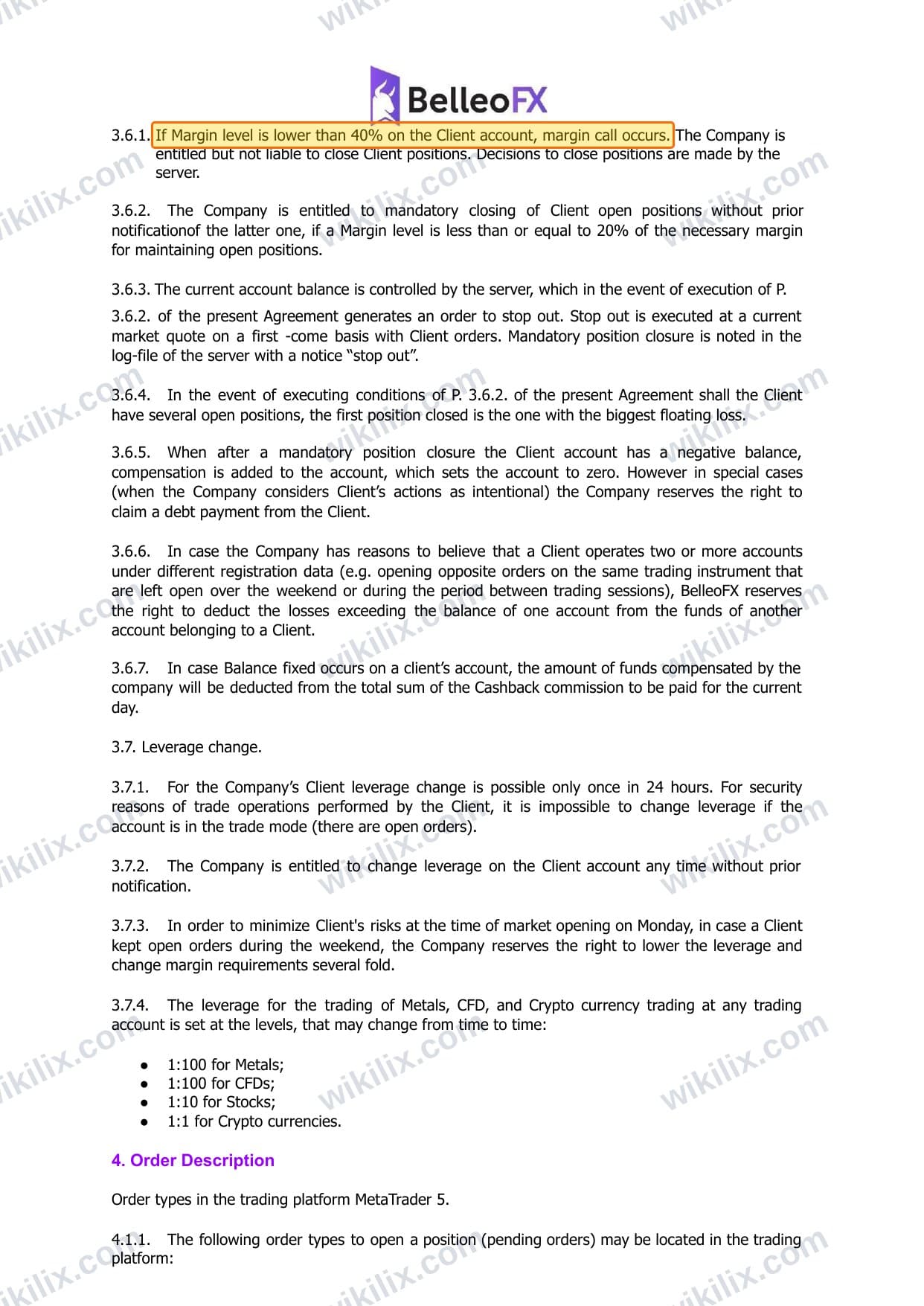 Our full page screenshot of the page this clause sits on, on BelleoFX's site belleofx.com, taken on Aug 25, 2026. The quoted words are marked in the image.