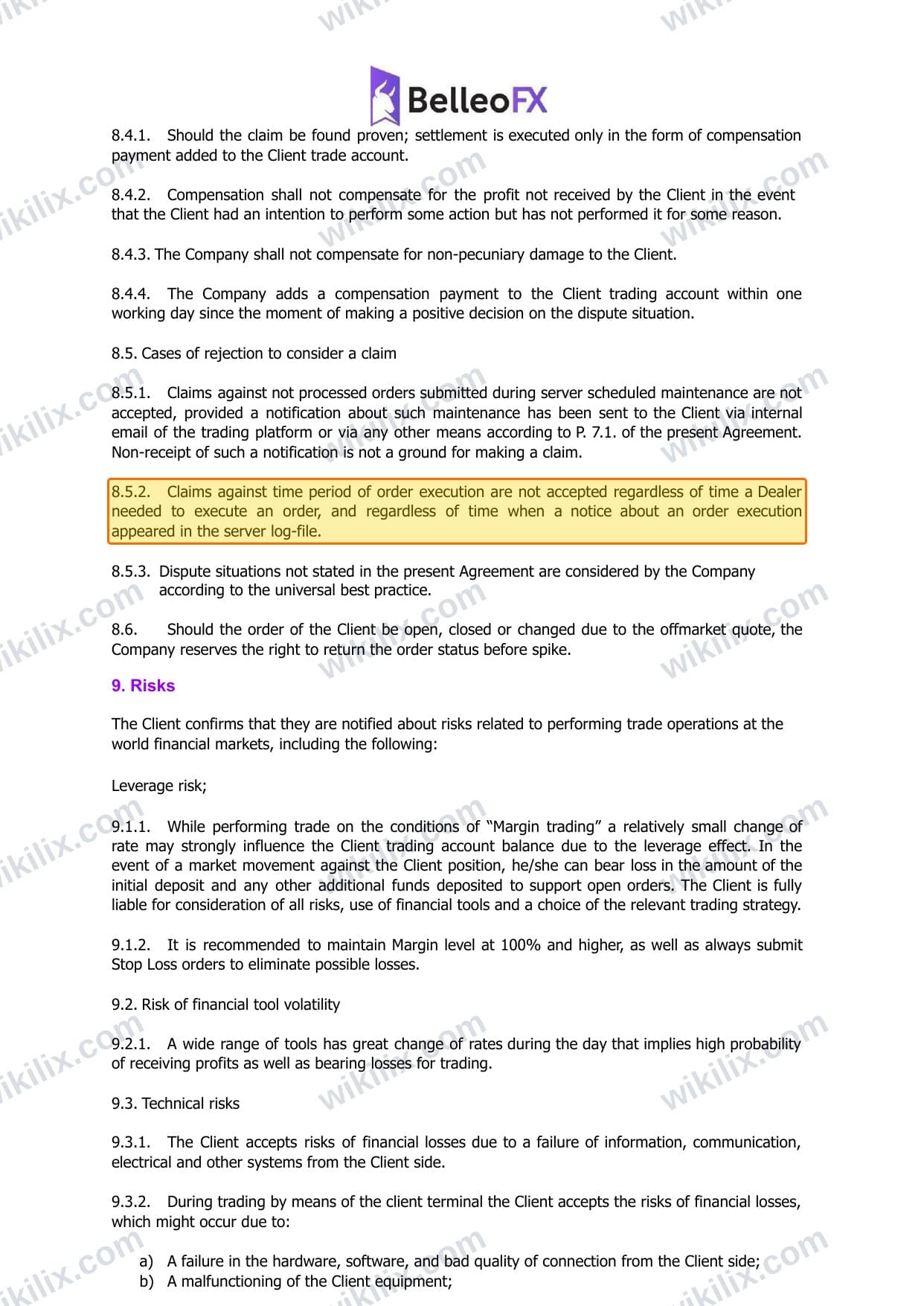 Our full page screenshot of the page this clause sits on, on BelleoFX's site belleofx.com, taken on Aug 25, 2026. The quoted words are marked in the image.