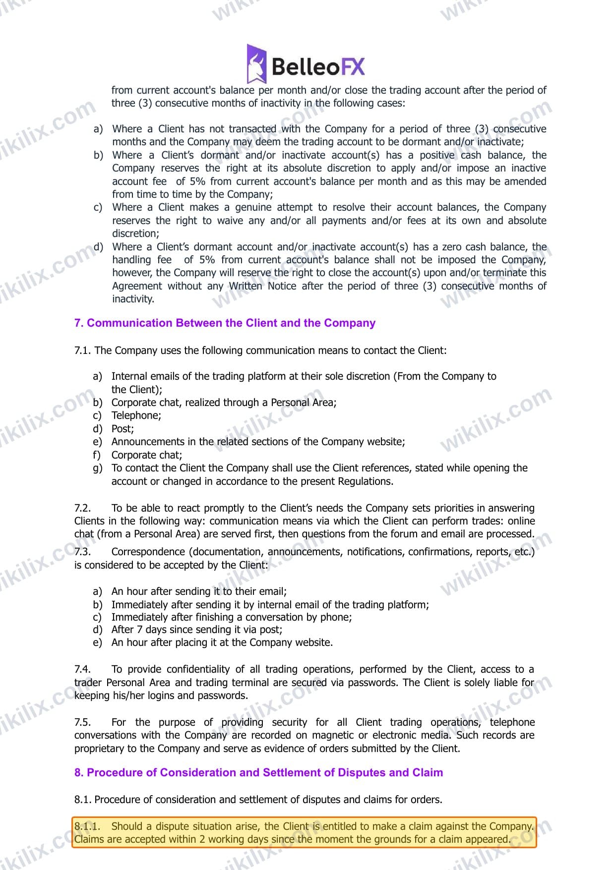 Our full page screenshot of the page this clause sits on, on BelleoFX's site belleofx.com, taken on Aug 25, 2026. The quoted words are marked in the image.