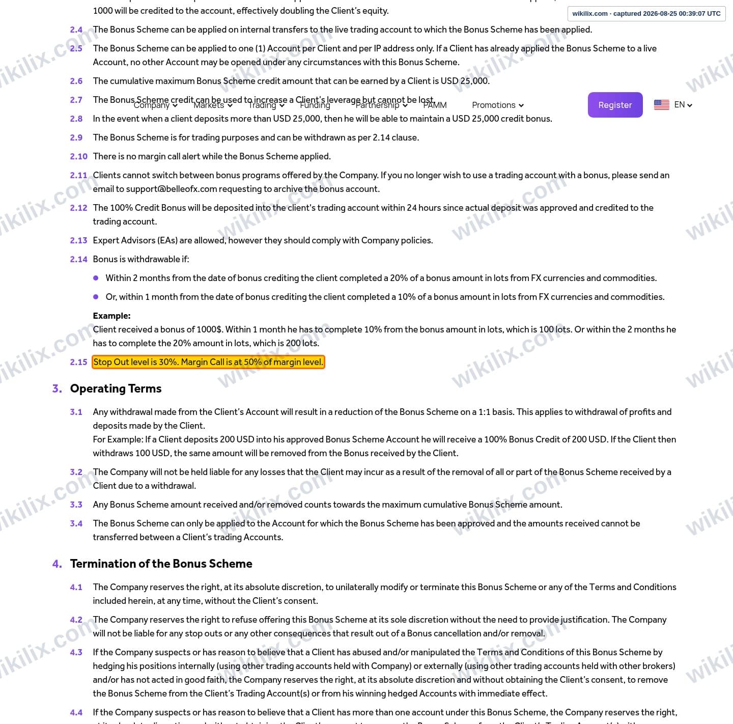Our full page screenshot of the page that makes this promise, on BelleoFX's site belleofx.com, taken on Aug 25, 2026. The quoted words are marked in the image.