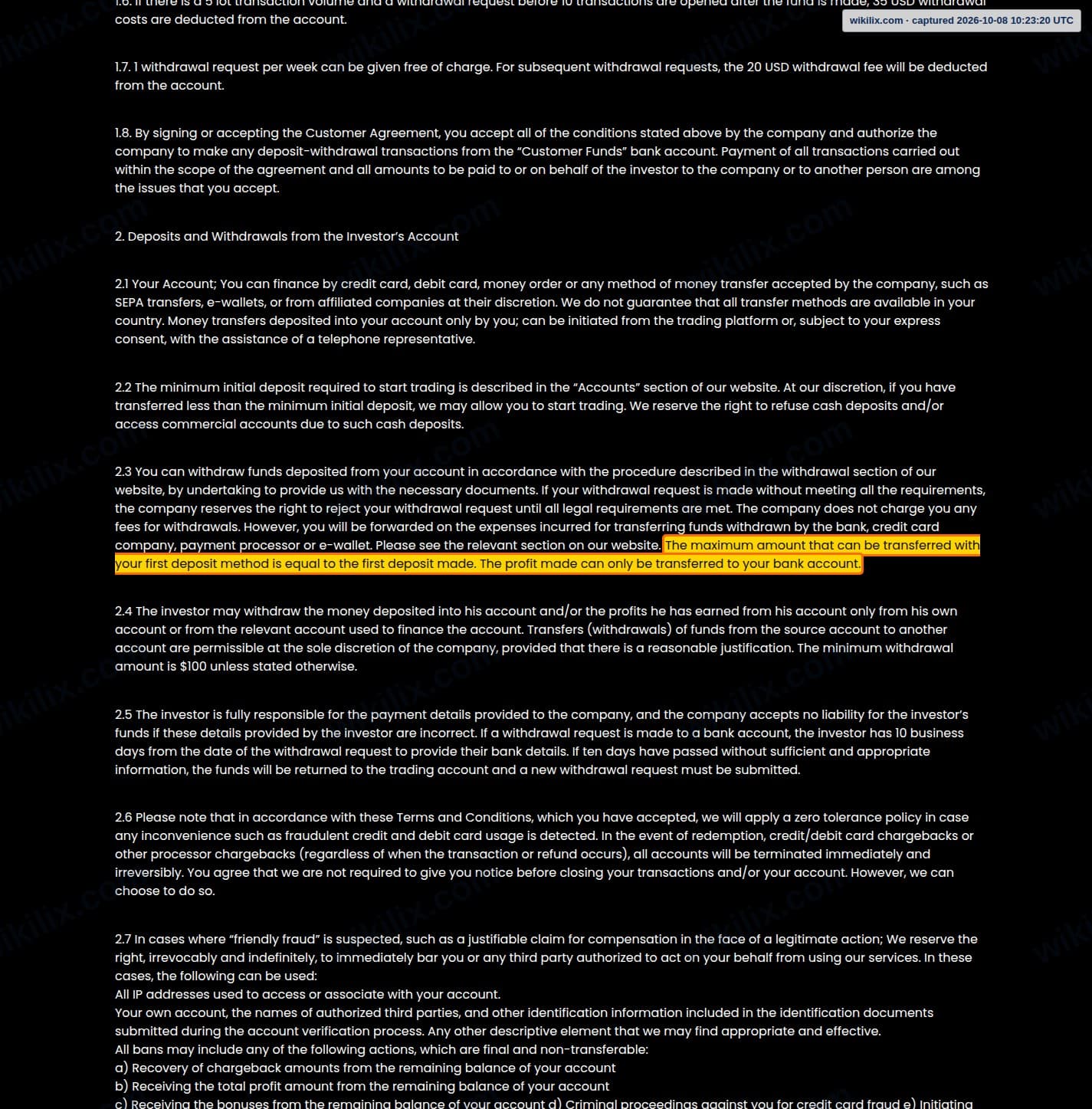 Our full page screenshot of the page this clause sits on, on RAVEX GLOBAL's site ravexcapital.com, taken on Oct 8, 2026. The quoted words are marked in the image.