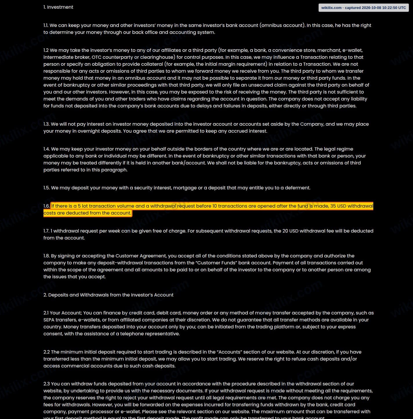 Our full page screenshot of the page this clause sits on, on RAVEX GLOBAL's site ravexcapital.com, taken on Oct 8, 2026. The quoted words are marked in the image.