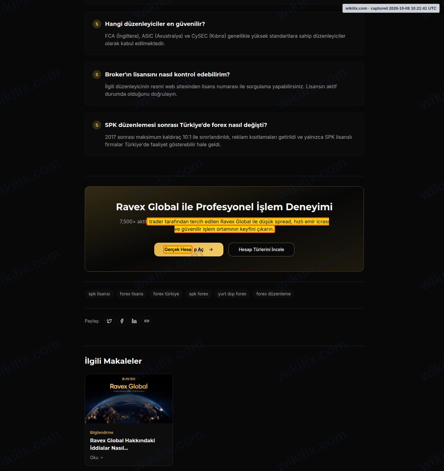Our full page screenshot of the page that makes this promise, on RAVEX GLOBAL's site ravexglobal.com, taken on Oct 8, 2026. The quoted words are marked in the image.