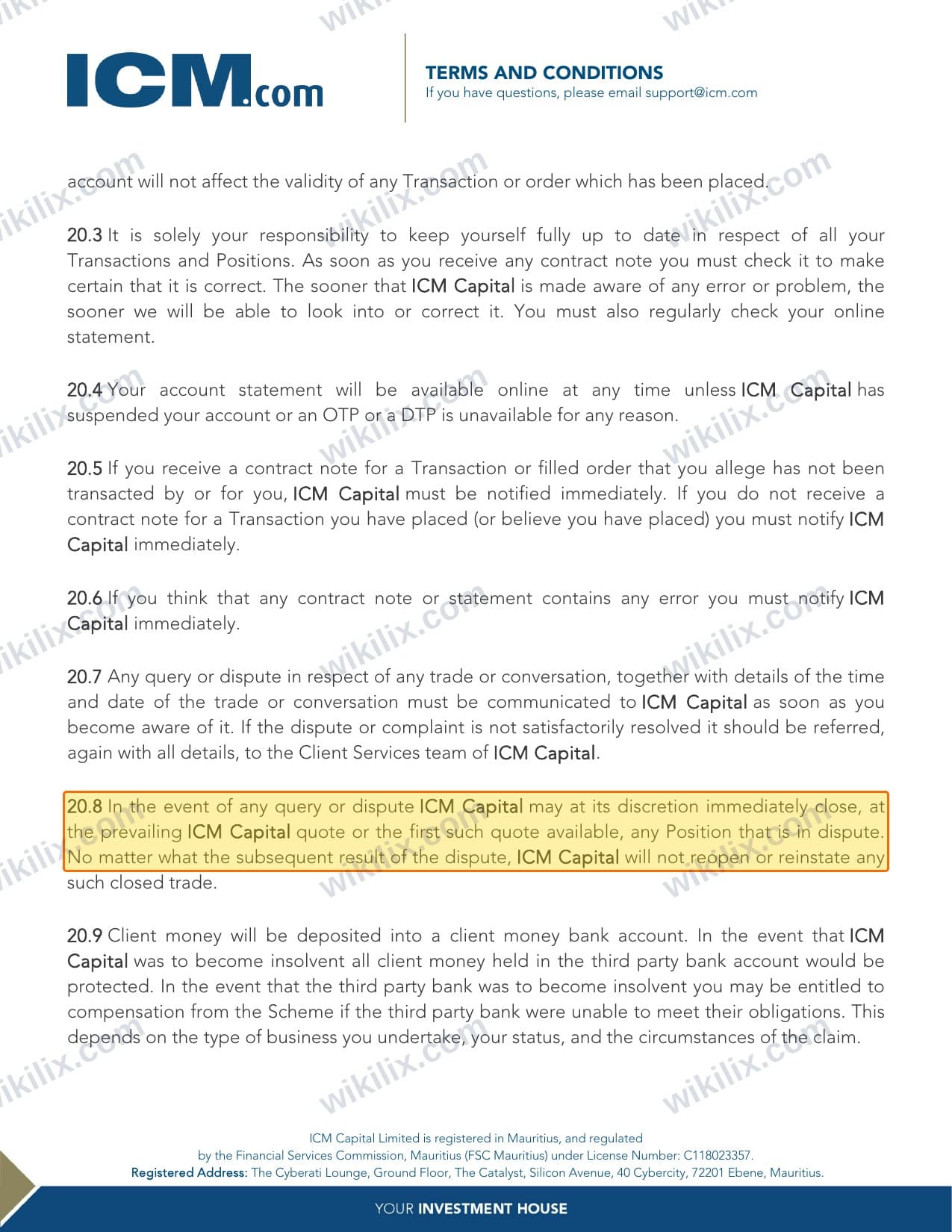 Our full page screenshot of the page this clause sits on, on ICM's site icm.com, taken on Aug 27, 2026. The quoted words are marked in the image.