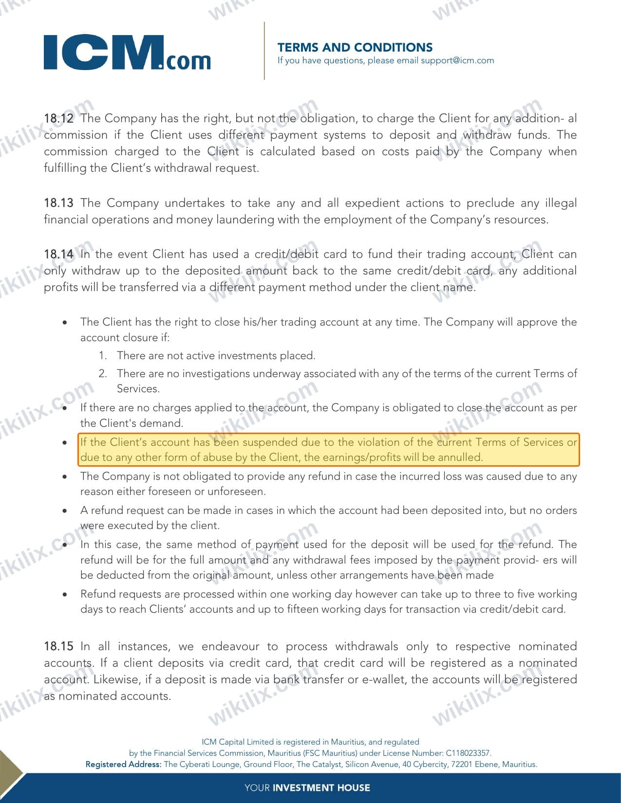 Our full page screenshot of the page this clause sits on, on ICM's site icm.com, taken on Aug 27, 2026. The quoted words are marked in the image.