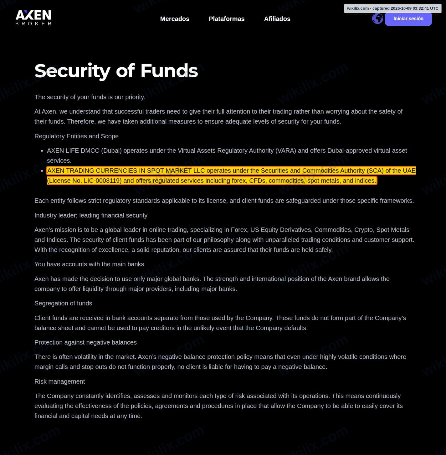 Our full page screenshot of the page that makes this promise, on Axen Broker's site axenbroker.com, taken on Oct 9, 2026. The quoted words are marked in the image.