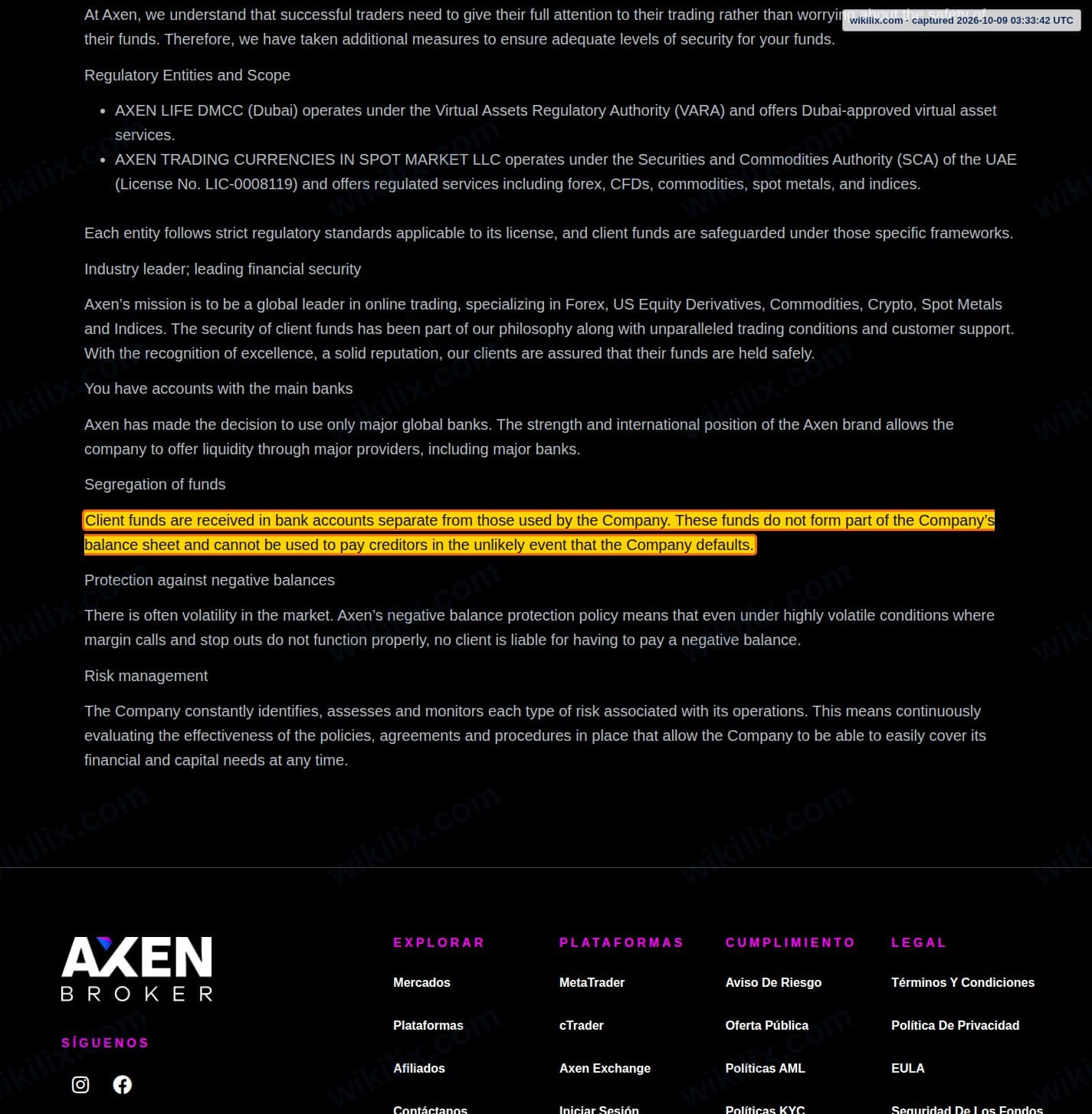 Our full page screenshot of the page that makes this promise, on Axen Broker's site axenbroker.com, taken on Oct 9, 2026. The quoted words are marked in the image.