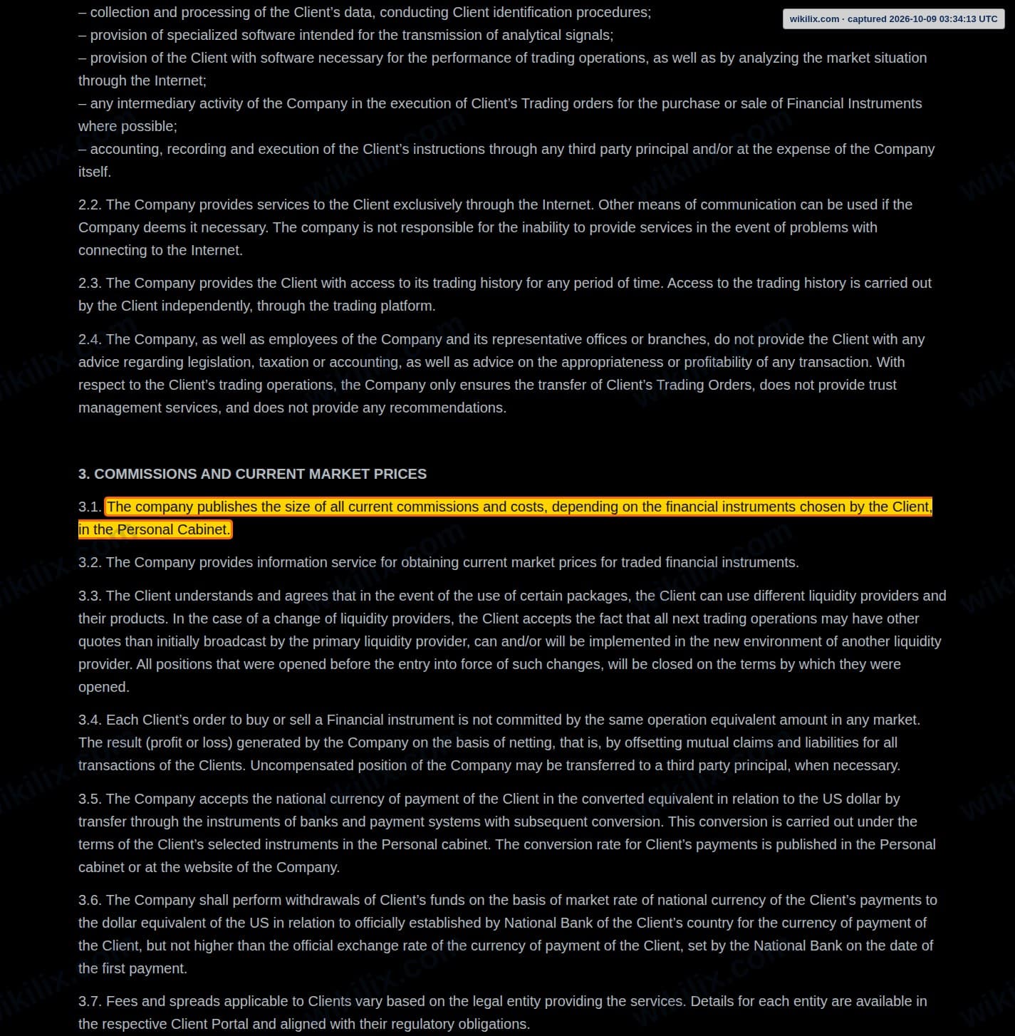 Our full page screenshot of the page this clause sits on, on Axen Broker's site axenbroker.com, taken on Oct 9, 2026. The quoted words are marked in the image.