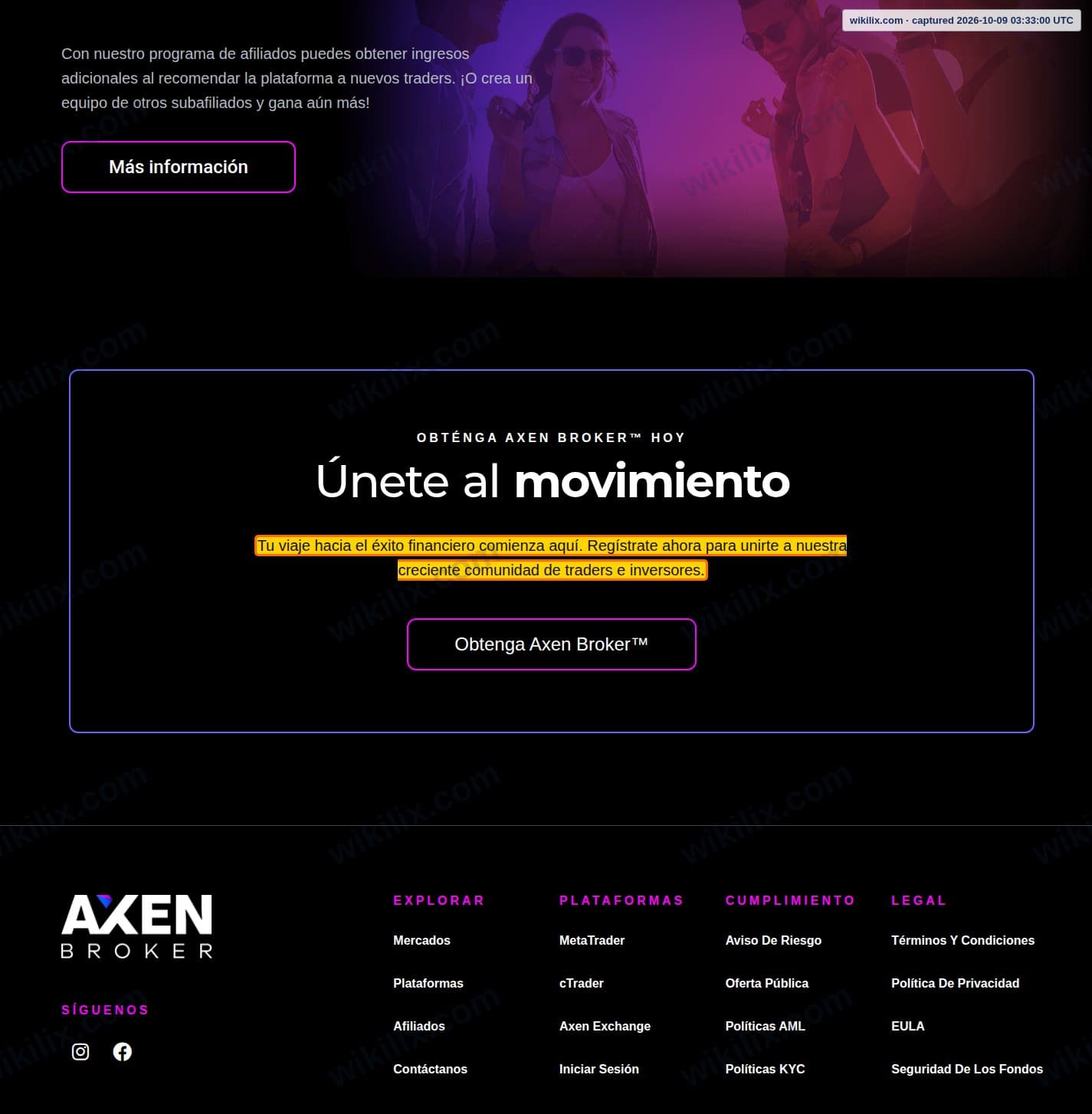 Our full page screenshot of the page that makes this promise, on Axen Broker's site axenbroker.com, taken on Oct 9, 2026. The quoted words are marked in the image.