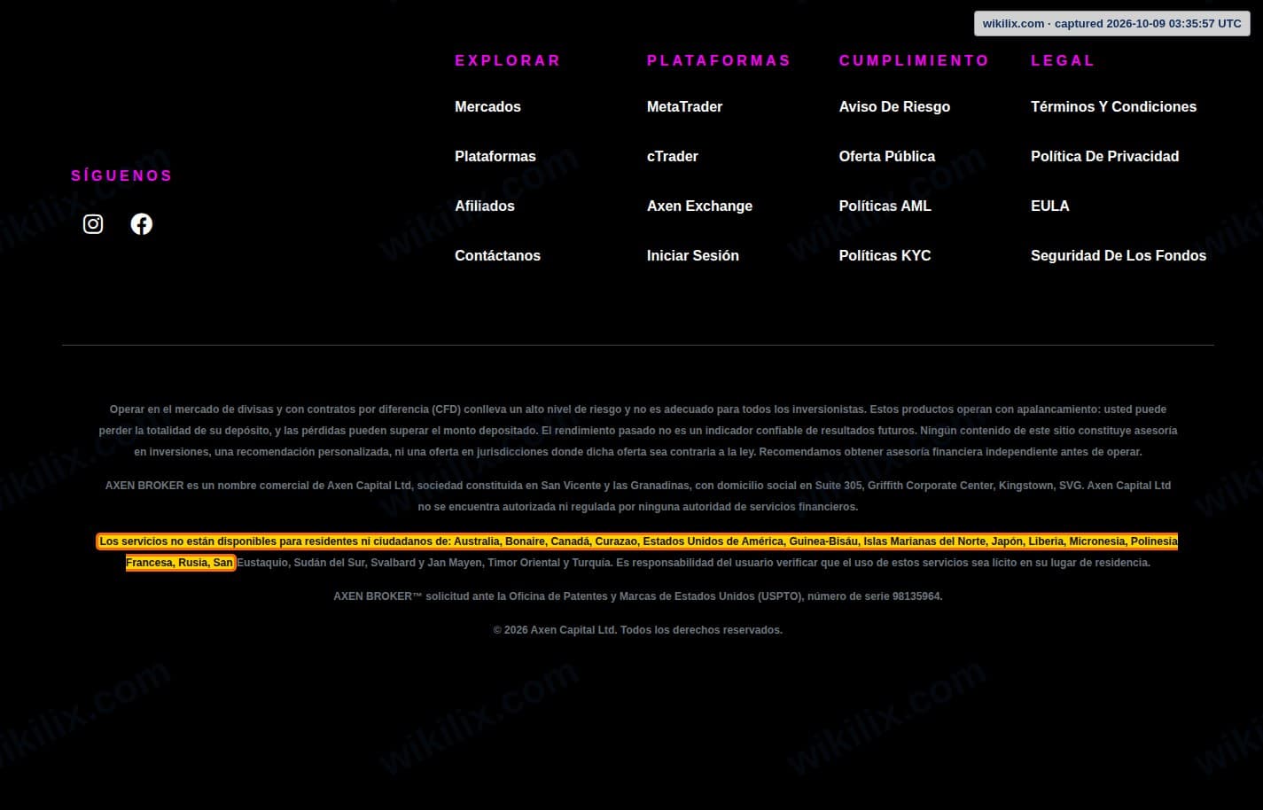 Our full page screenshot of the page this quotation was taken from, on Axen Broker's site axenbroker.com, taken on Oct 9, 2026. The quoted words are not marked in the image.