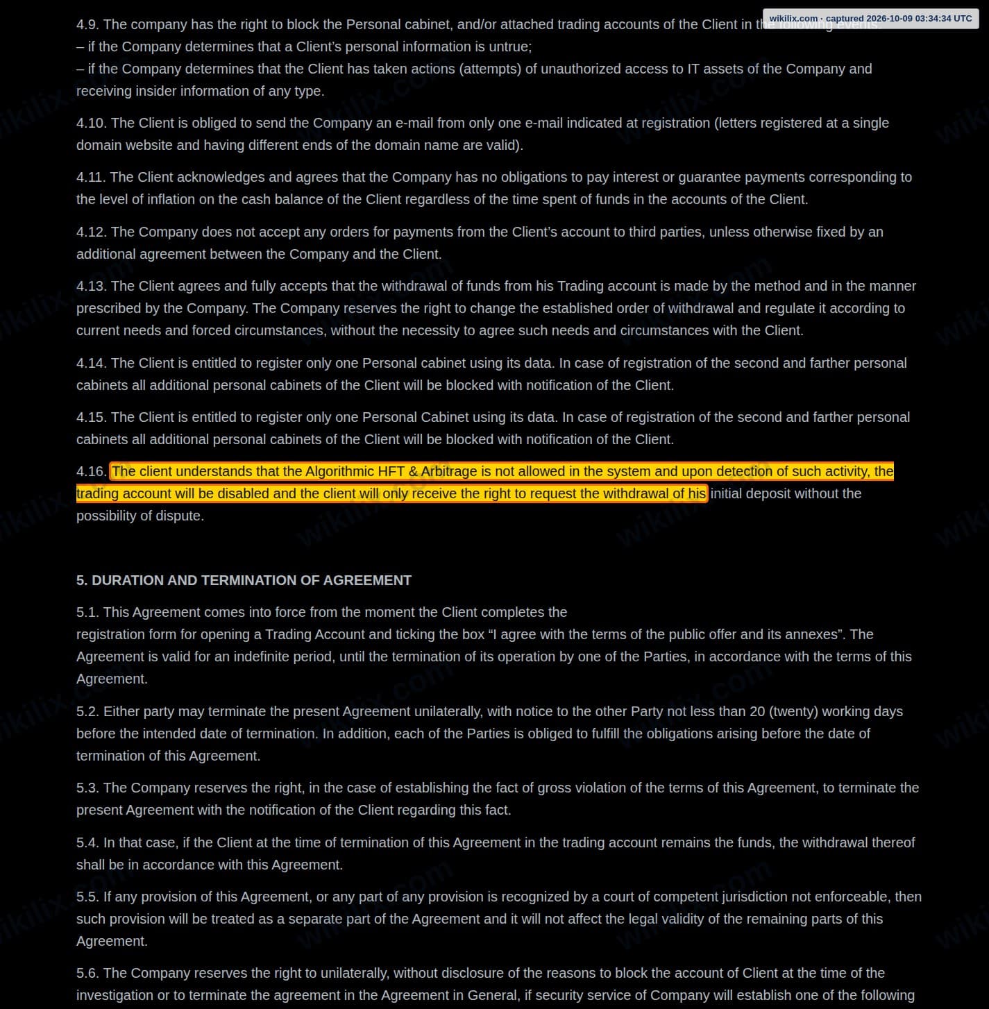 Our full page screenshot of the page this clause sits on, on Axen Broker's site axenbroker.com, taken on Oct 9, 2026. The quoted words are marked in the image.