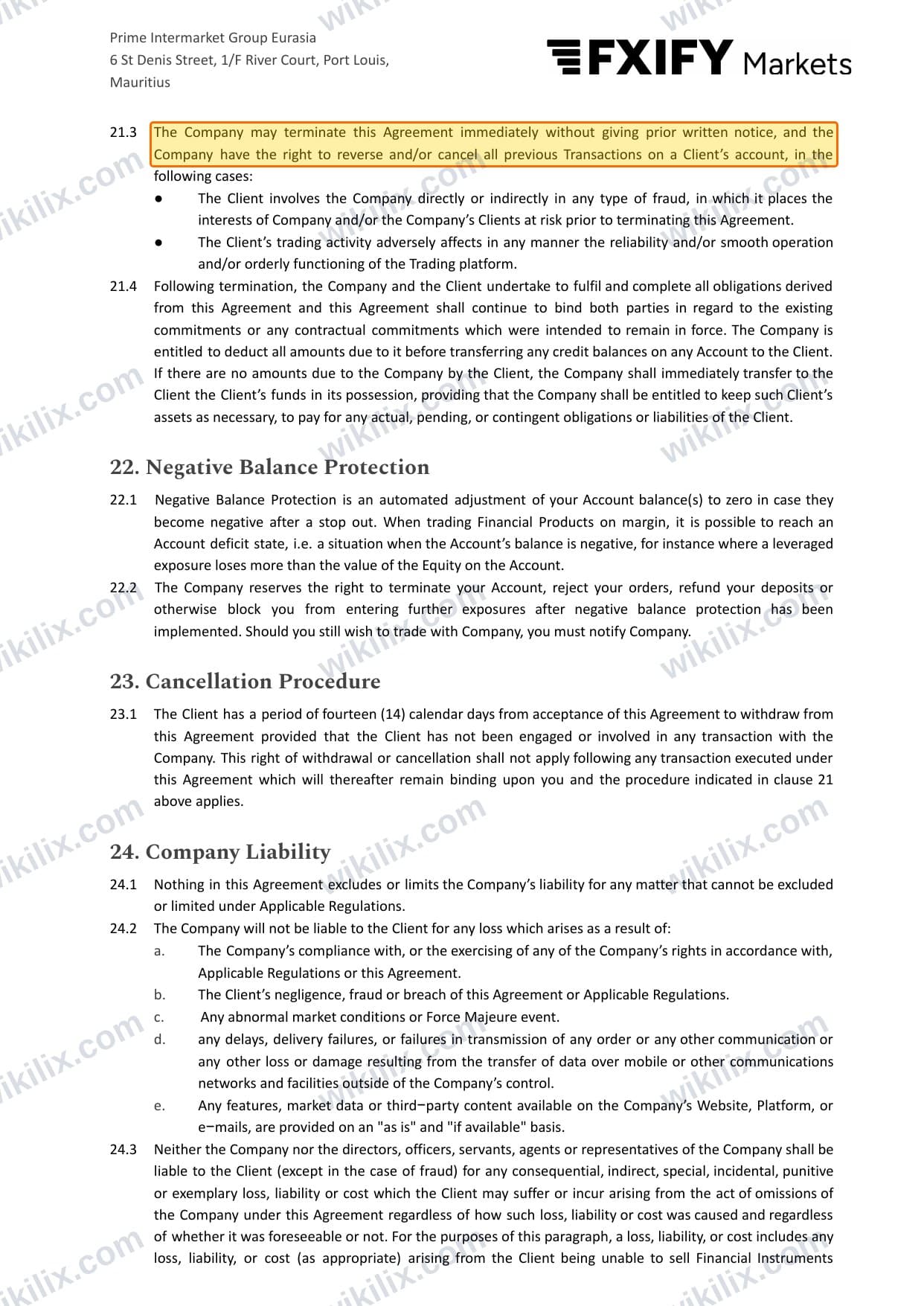 Our full page screenshot of the page this clause sits on, on FXPIG's site fxpig.com, taken on Sep 22, 2026. The quoted words are marked in the image.