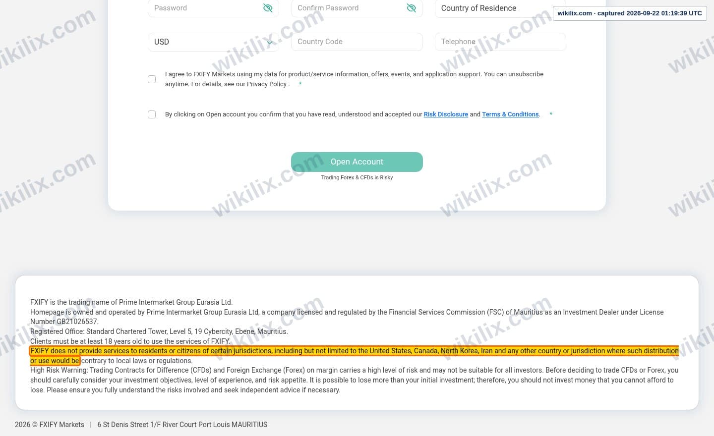 Our full page screenshot of the page that makes this promise, on FXPIG's site my.fxifymarkets.com, taken on Sep 22, 2026. The quoted words are marked in the image.