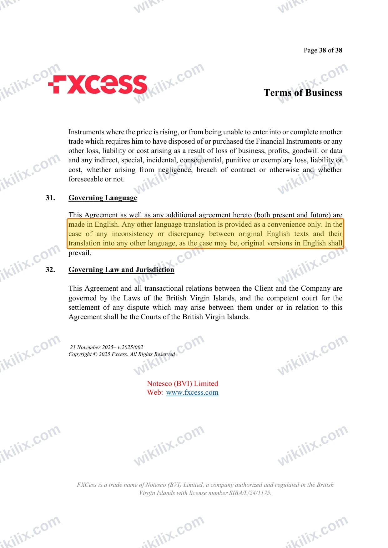 Our full page screenshot of the page this clause sits on, on FXCESS's site shared.gighl.com, taken on Sep 21, 2026. The quoted words are marked in the image.