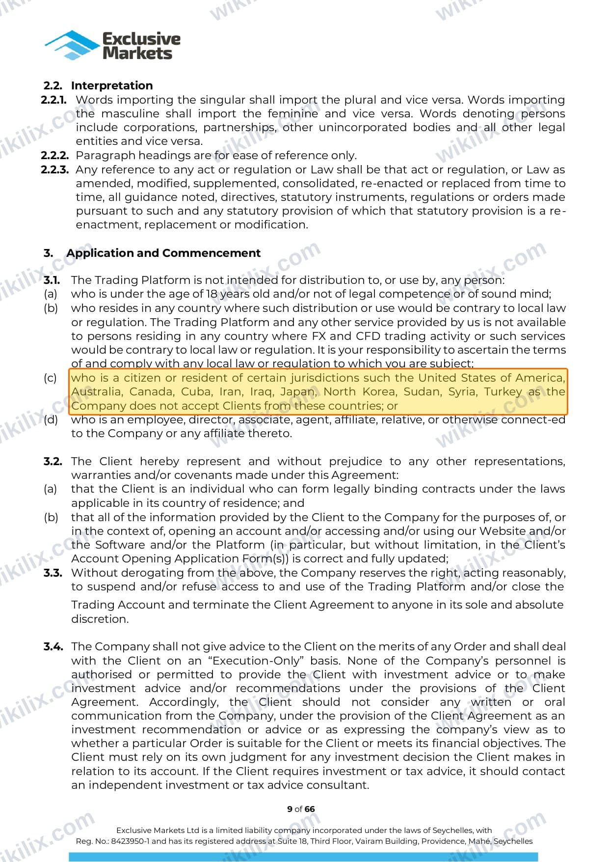 Our full page screenshot of the page this clause sits on, on Exclusive Markets's site assets.exclusivemarkets.com, taken on Sep 15, 2026. The quoted words are marked in the image.