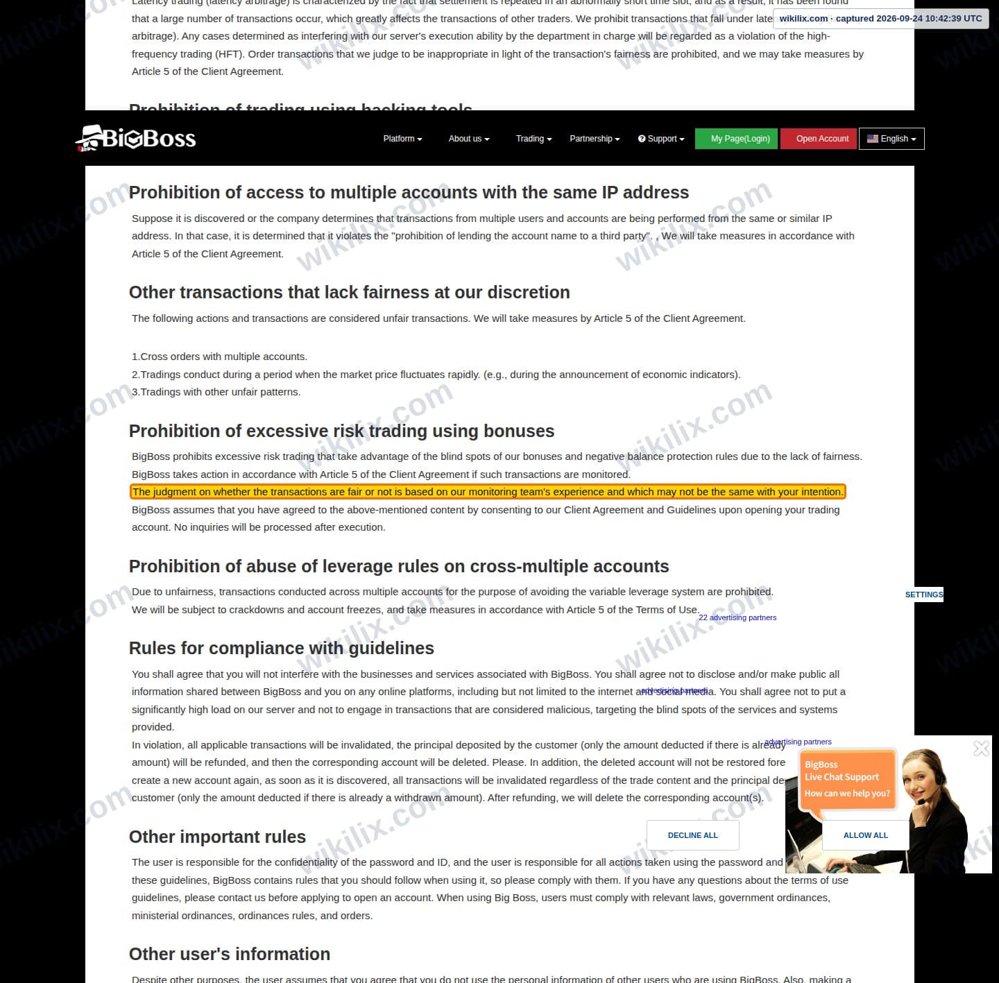Our full page screenshot of the page that makes this promise, on Big Boss's site bigboss-financial.com, taken on Sep 24, 2026. The quoted words are marked in the image.