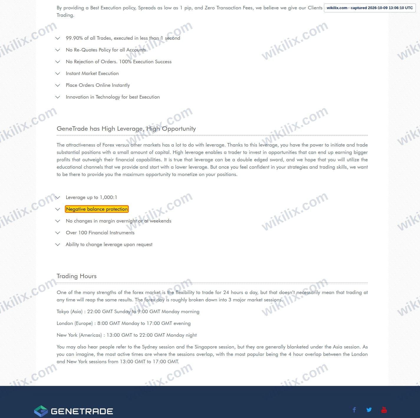 Our full page screenshot of the page that makes this promise, on GENETRADE's site genetrade.com, taken on Oct 9, 2026. The quoted words are marked in the image.