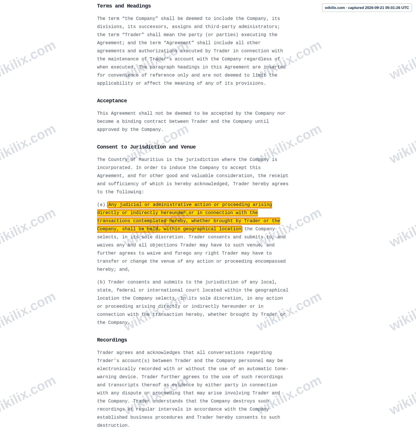 Our full page screenshot of the page this clause sits on, on Scandinavian Capital Markets's site scandinavianmarkets.com, taken on Sep 21, 2026. The quoted words are marked in the image.